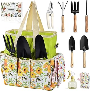 Gardening Tools Set Set for Women, 10 Pieces Heavy Duty Gardening Hand Tools with Storage Handbag Box, Steel Durable Gardening Gifts for Women Men, Mom, Dad - Durable