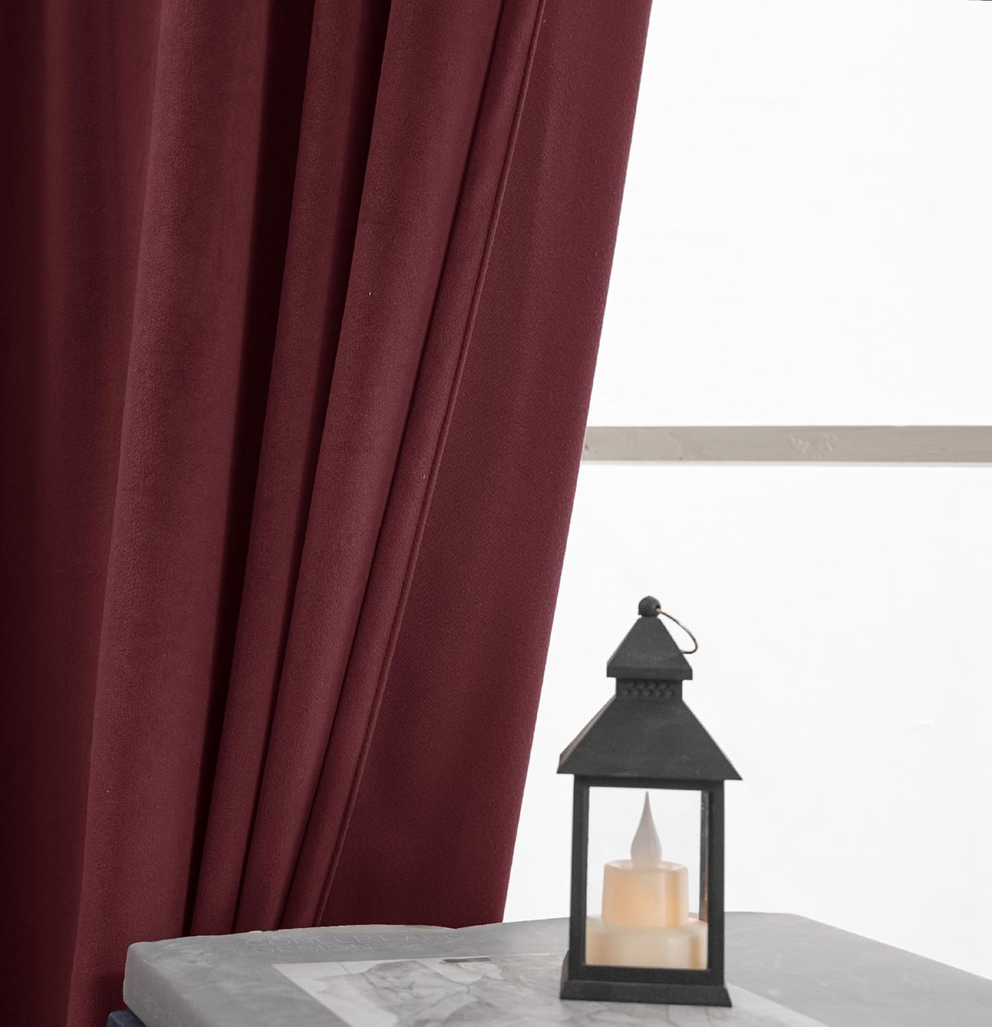 SMILETIME 52" x 84" Burgundy Back Tab Curtains, 2-Panel Set Rod Pocket & Pinch Pleat Design Light-Filtering & Thermal Insulation Ideal for Living Room, Bedroom & Office Windows