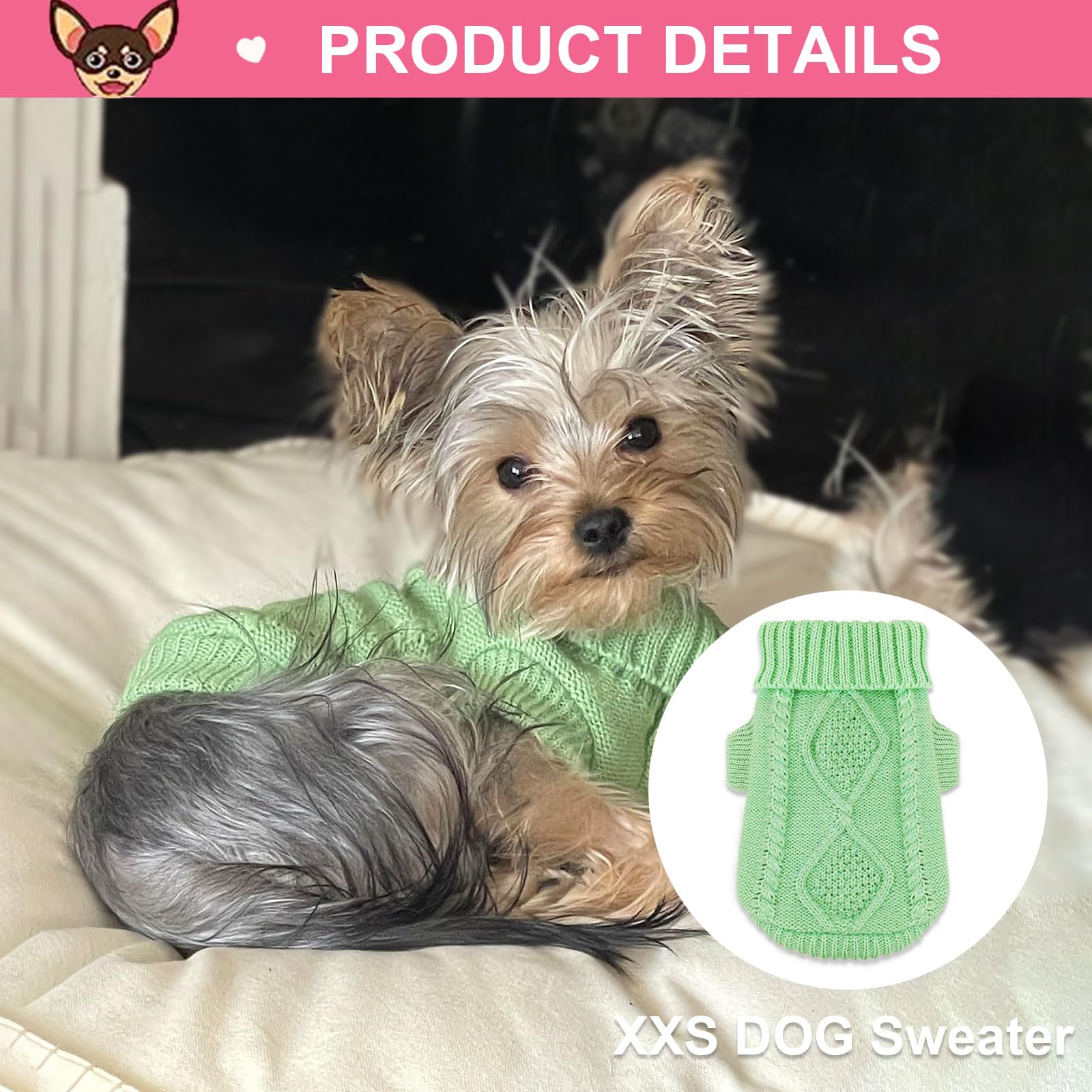 2 Stück Chihuahua-Kleidung, Hundepullover für kleine Hunde, niedlicher Welpen- und Katzenkleidung, Rollkragen, dicker warmer Mantel für Yorkie-Katze, extra kleine Hundebekleidung (XX-Smal)