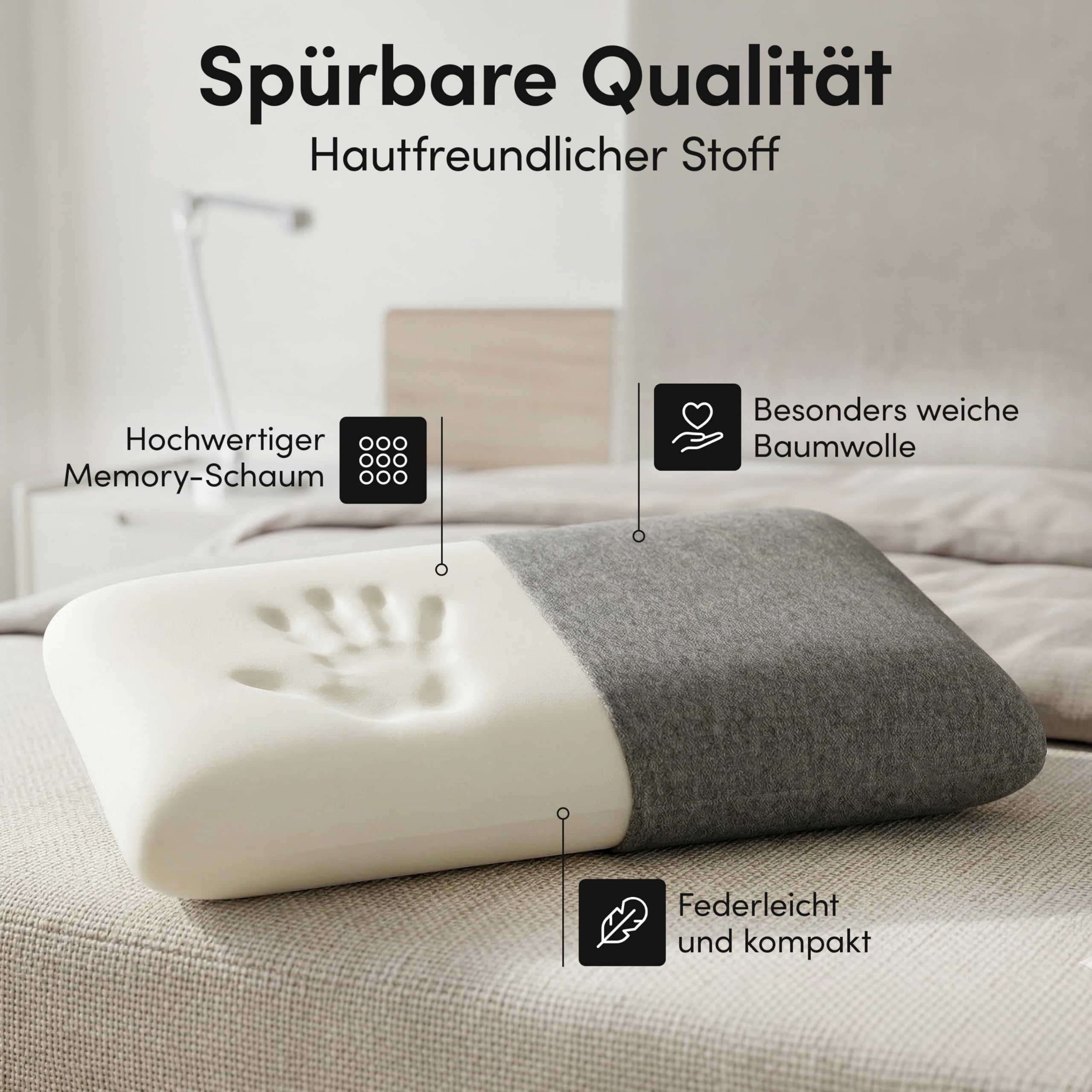 NEOLYMP Reisekissen Memory Foam 50x30x10 cm - kompaktes ergonomisches Kissen atmungsaktiv & waschbar mit Tragetasche - Camping Kissen & Flugzeug Kissen fürs Reiseformat (Reisekissen)