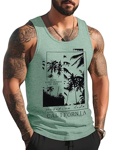 Mens Graphic Tank Tops Sleeveless Muscle Shirts Beach Palm Tree