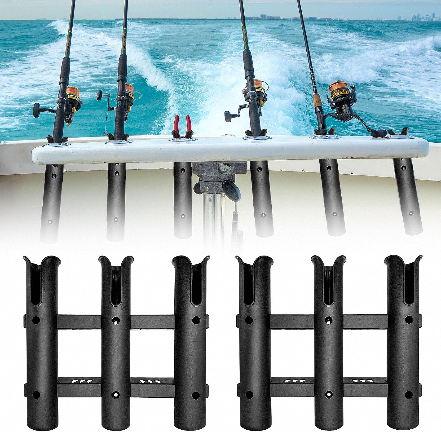 2Pcs Fishing Rod Holder Bracket Tube,3-Pole Side Mount Rod Holder with Screws Portable Boat Rod Rack Tube for Garage Wall Mounted Fishing Boat Golf Cart Cooler ATV Trailer
