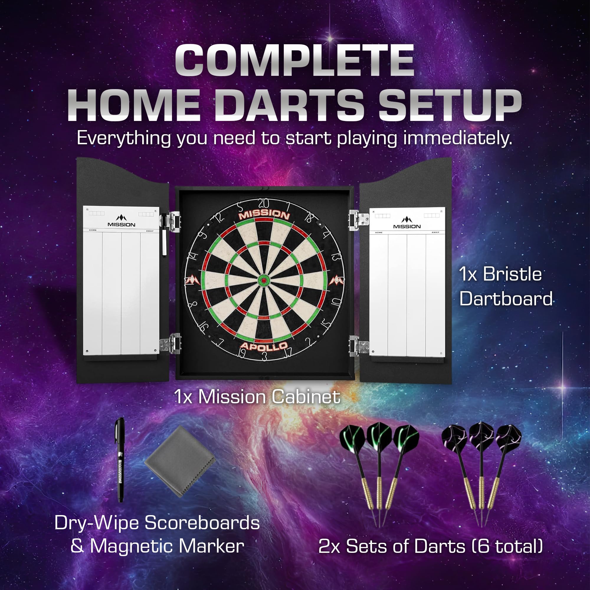 Mission Home Darts Centre - Completo di Bersaglio Apollo e 6 Freccette