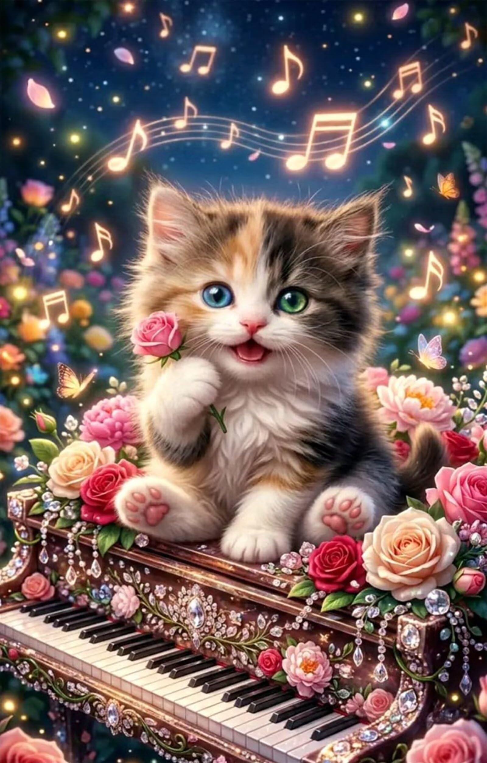 Umfarvt 5D Diamond Painting Kit Completo Piano, Pittura Diamante Cat Rose, 95x115cm Fai Da Te Square Diamond Art Strass Ricamo a Punto Croce Painting per Decorazione Parete Casa