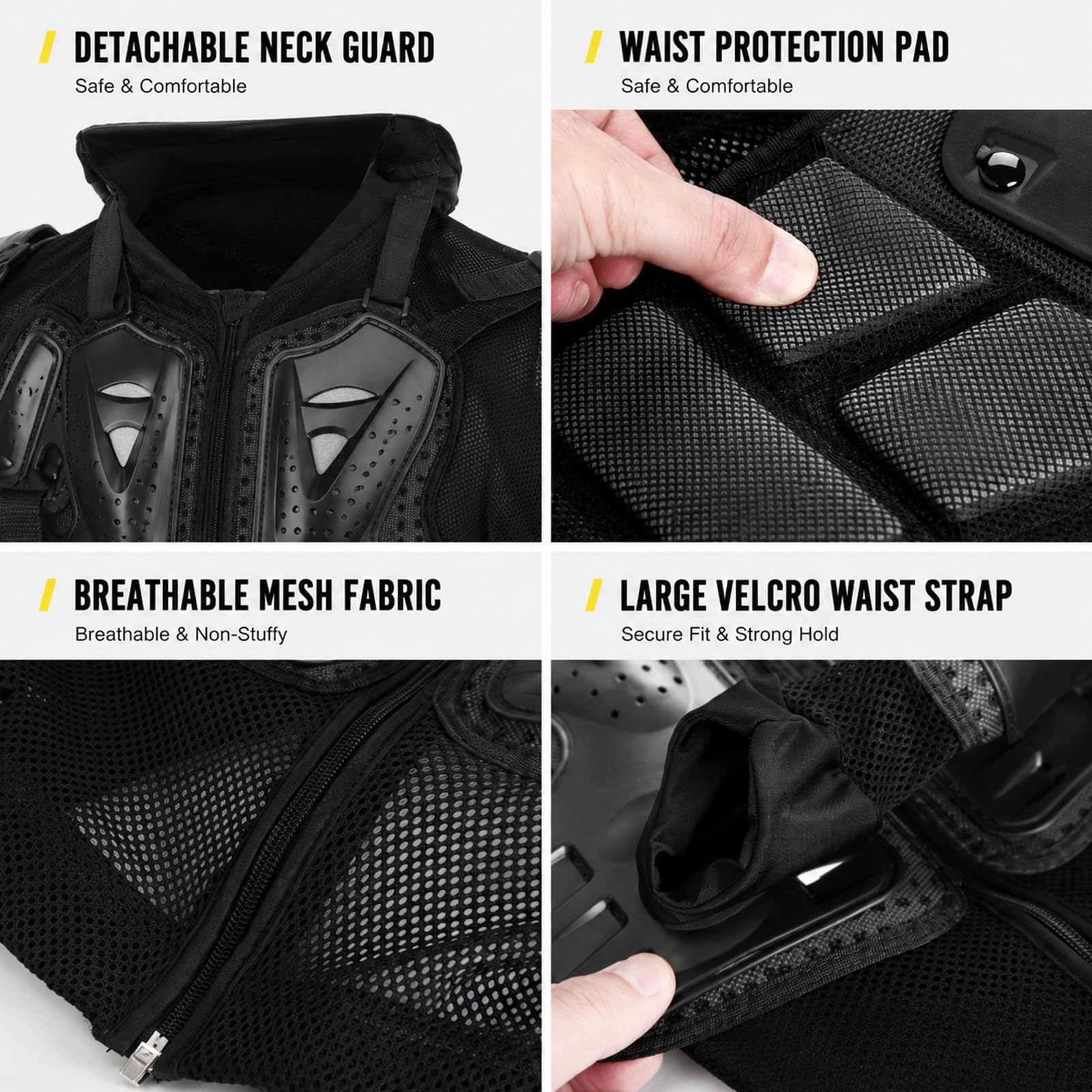Conjunto de Protección Integral para Moto Armadura de Motocross de Alto Impacto para Hombre con Chaleco Protector de Pecho y Espalda Equipo Transpirable para Dirt Bike y Off Road,Black-4XL