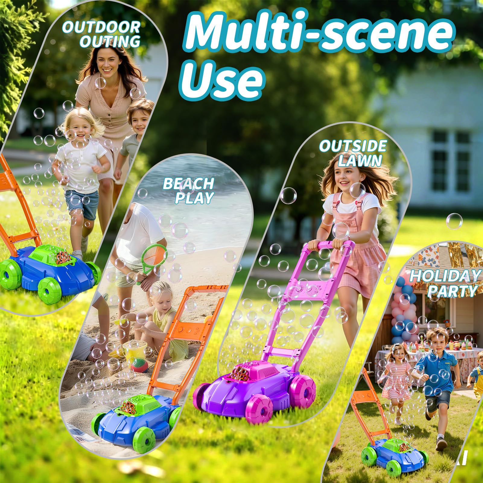 Rasenmäher-Seifenblasenmaschine für Kinder, Outdoor Schiebespielzeug für Kleinkinder, Sommer Garten Spielzeug für Jungen Mädchen, Geburtstag Weihnachten Geschenke