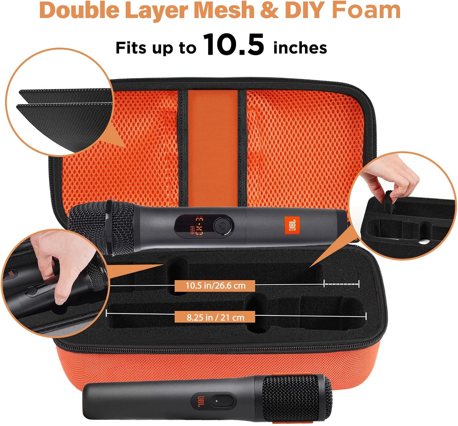 LZSIG Wireless Microphone Case Compatible with JBL Wireless 2 Microphone System, Case Only (Orange & Grey)