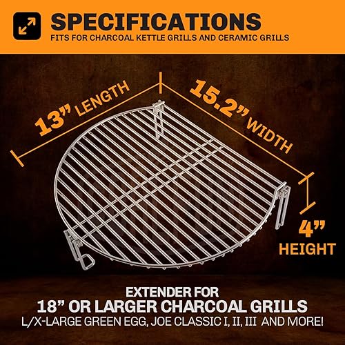 Miniatura 2 de Estante expansor de rejilla para parrilla, 13 pulgadas de largo x 15.2 pulgadas de ancho, estante de acero inoxidable que funciona para Classic Joe,