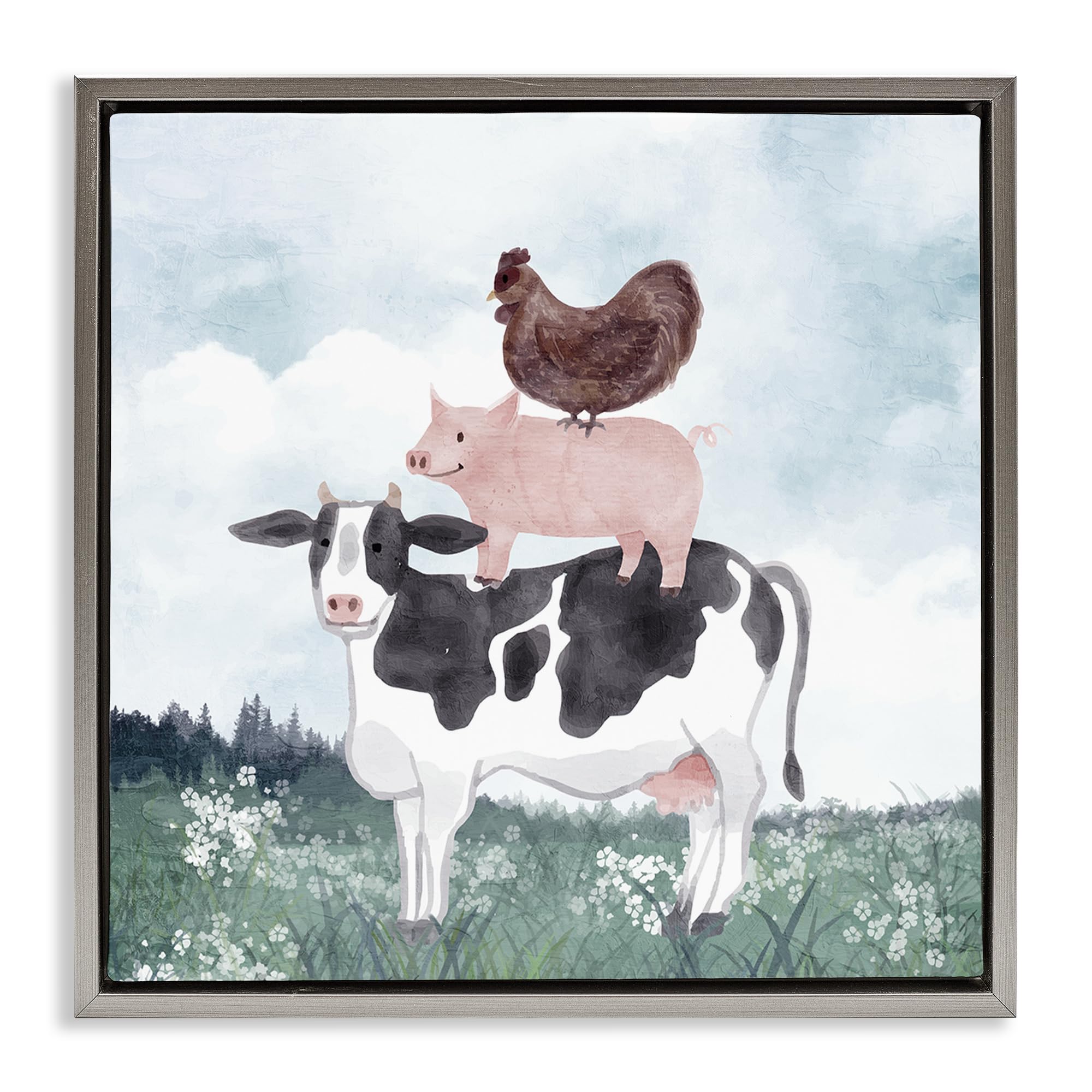 Stupell Industries Luster Gray (Matte) Farm Animals Nursery Landscape, 17 X 17 Inch Canvas In Floater Frame