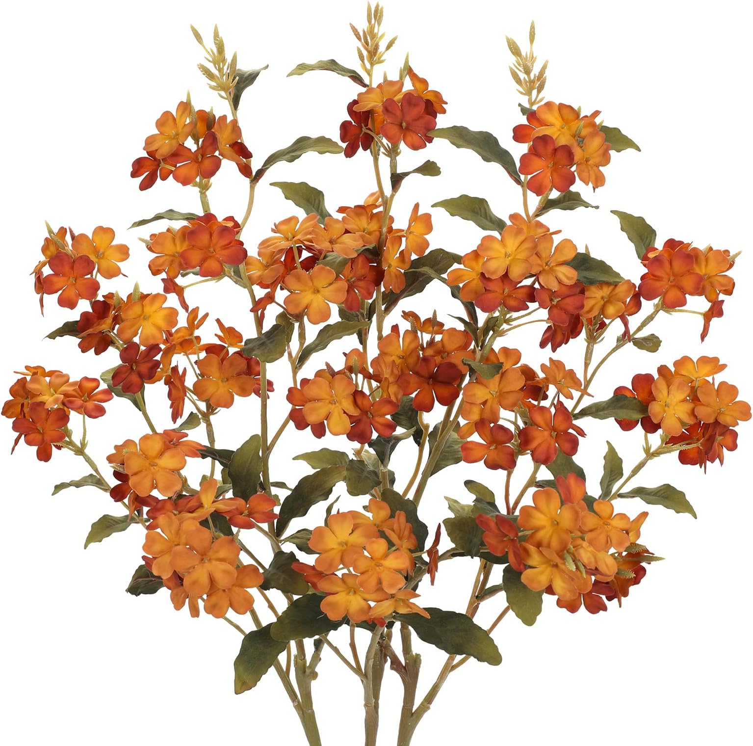 Briful Fall Artificial Hydrangea Flower Stems, 33.5" Silk Blossom Sprays with Bendable Stems, Set of 3 Faux Floral Branches for Tall Vase Arrangements, Orange