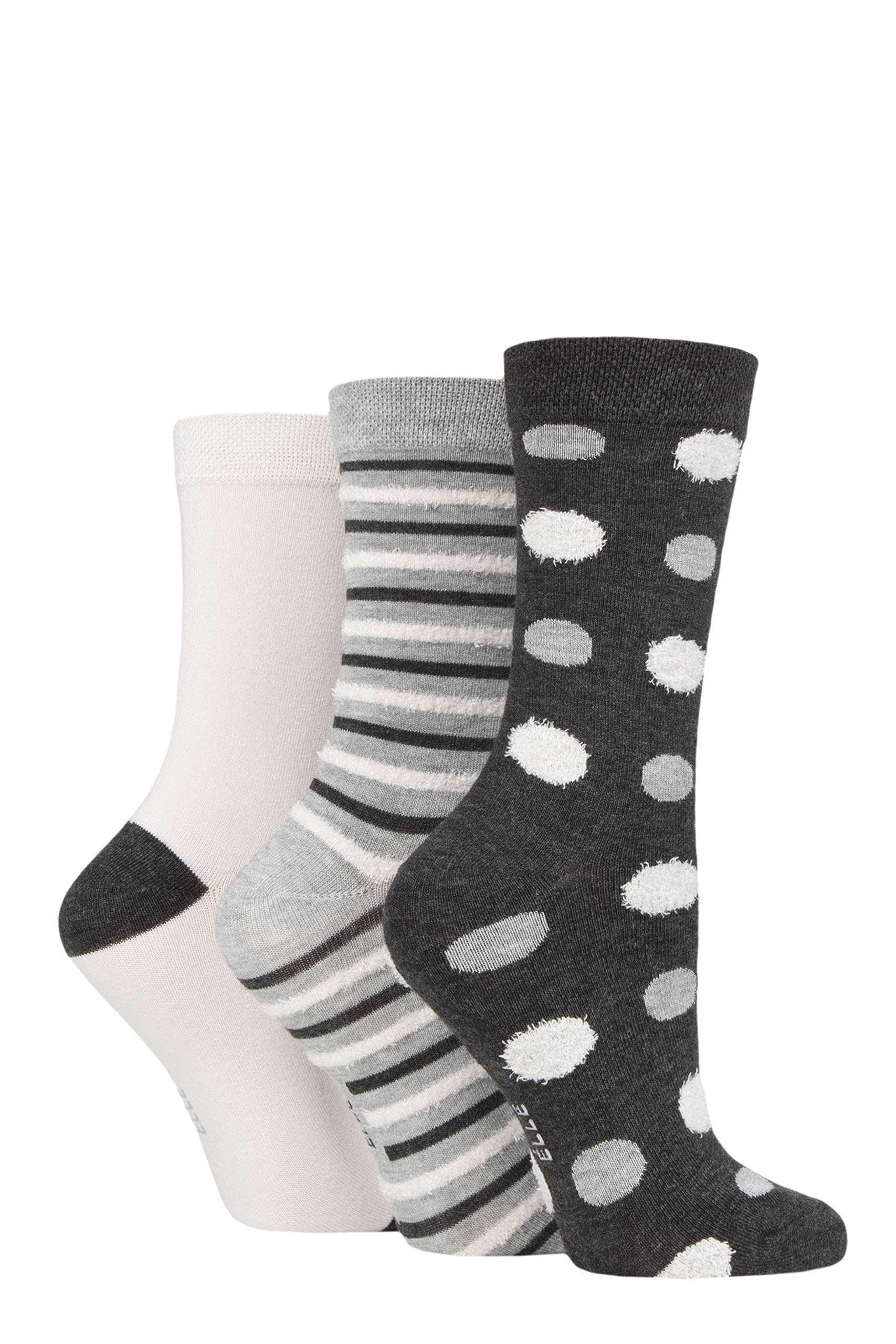 ELLE Ladies Spotty and Stripe Feather Bamboo Socks Pack of 3 (Pink/Grey, 4-8)