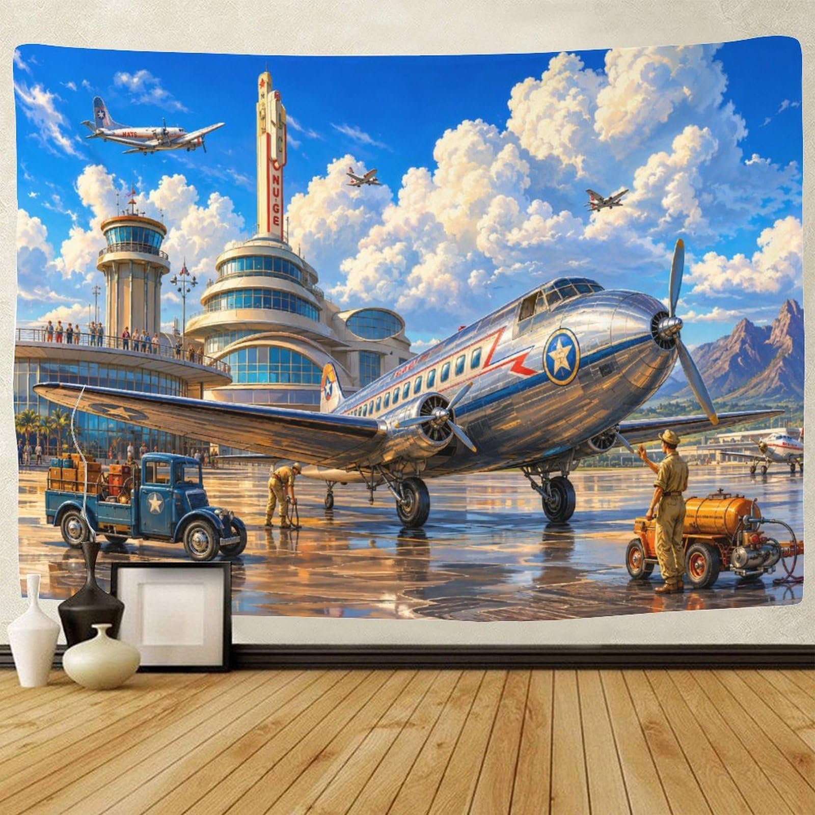 GPMNBCXZK Vintage Fighter Jet Tapestry for Bedroom Wall Hanging Decor 3D Print Airplane Tapestries Poster Home Decoration Living Room College Dorm 180cmx230cm