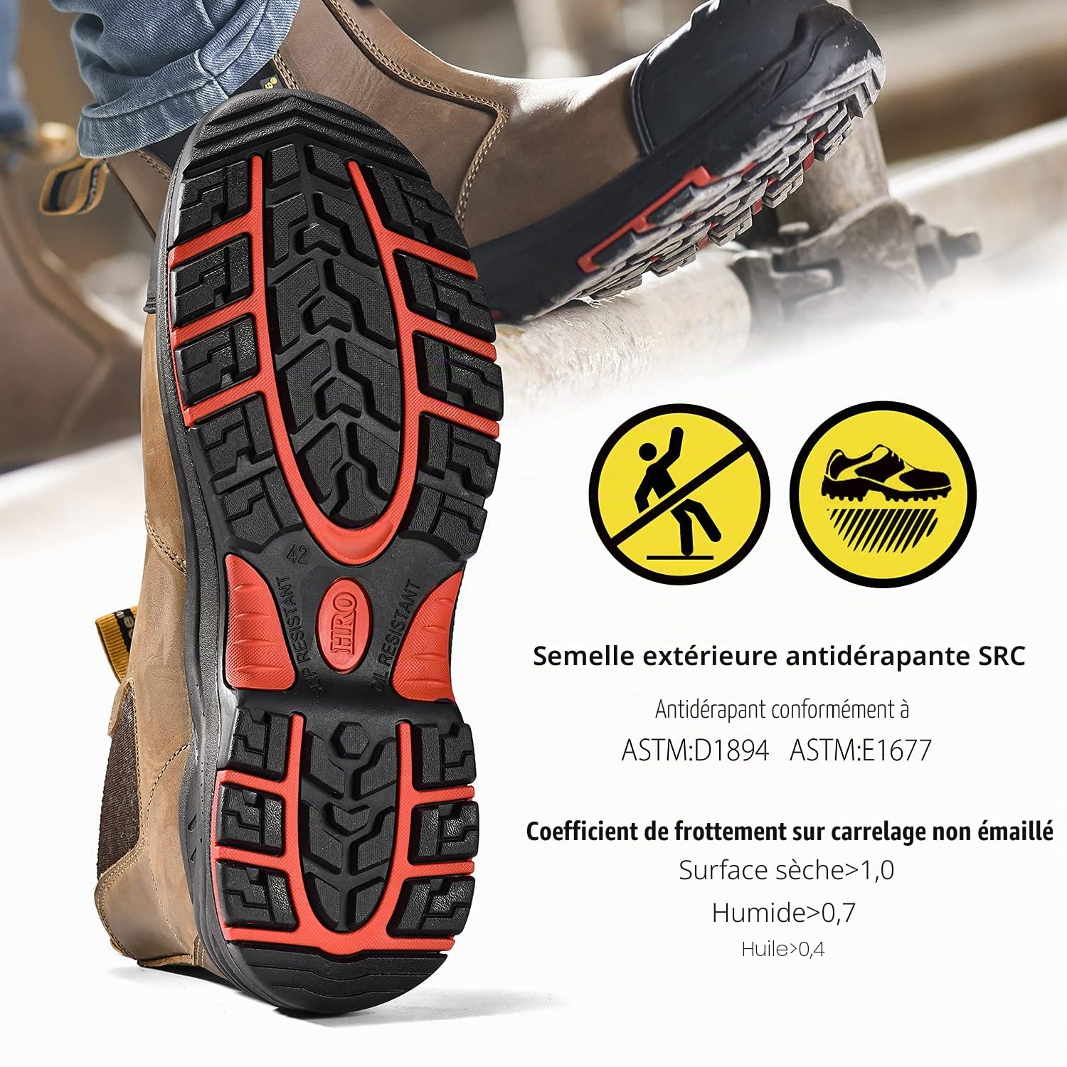 SAFEYEAR Bottes de travail S3 M-8025NB pour homme et femme, en cuir imperméable et respirant, semelles intérieures légères et confortables, coutures composites SB et plaque anti-pénétration