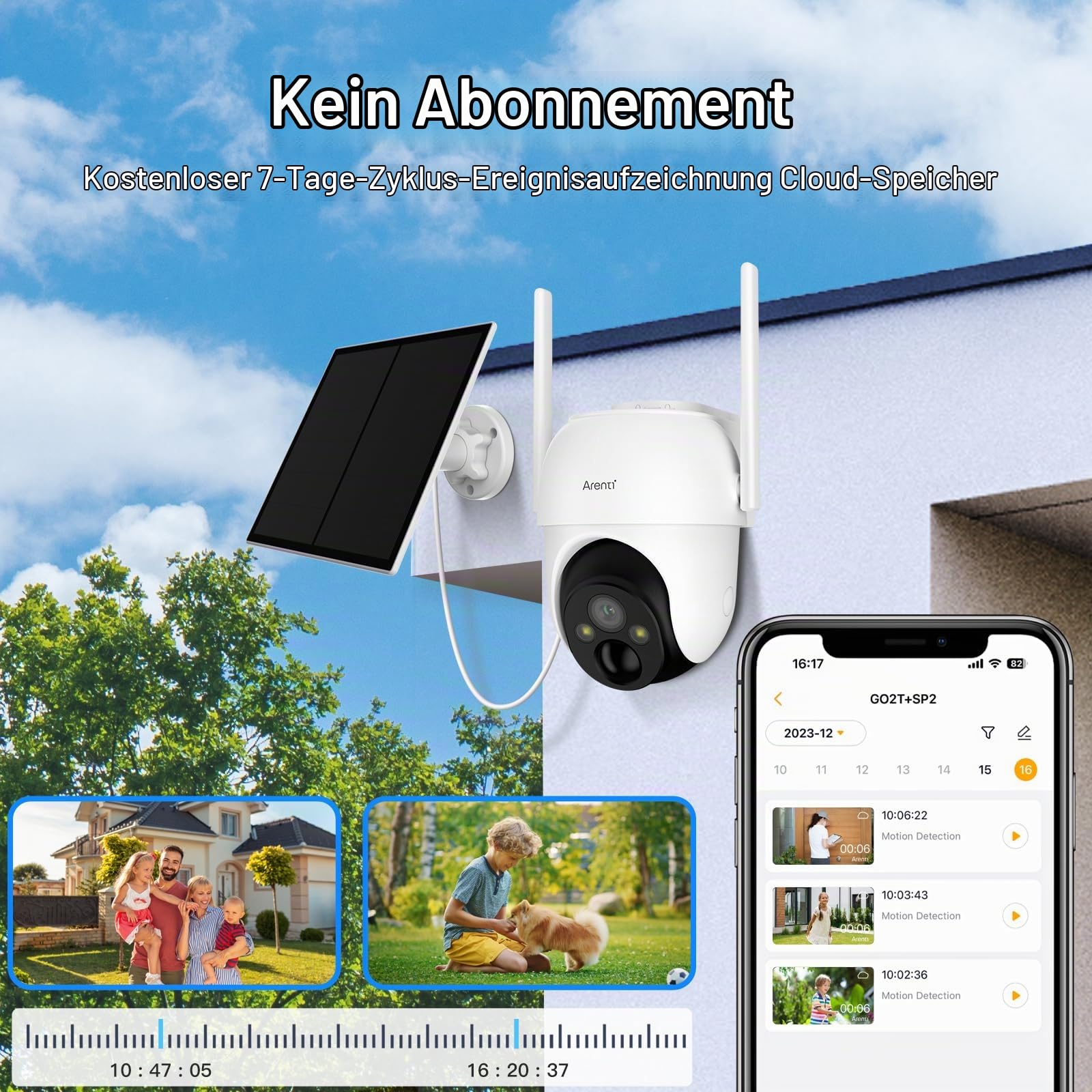 ARENTI 2K/3MP Überwachungskamera Aussen Akku mit Solar, PTZ 360° WLAN Kamera Überwachung Aussen, 100% Kabellos, Farbige Nachtsicht, PIR-Bewegungssensor, 2-Wege-Audio, Spotlight&Sirene