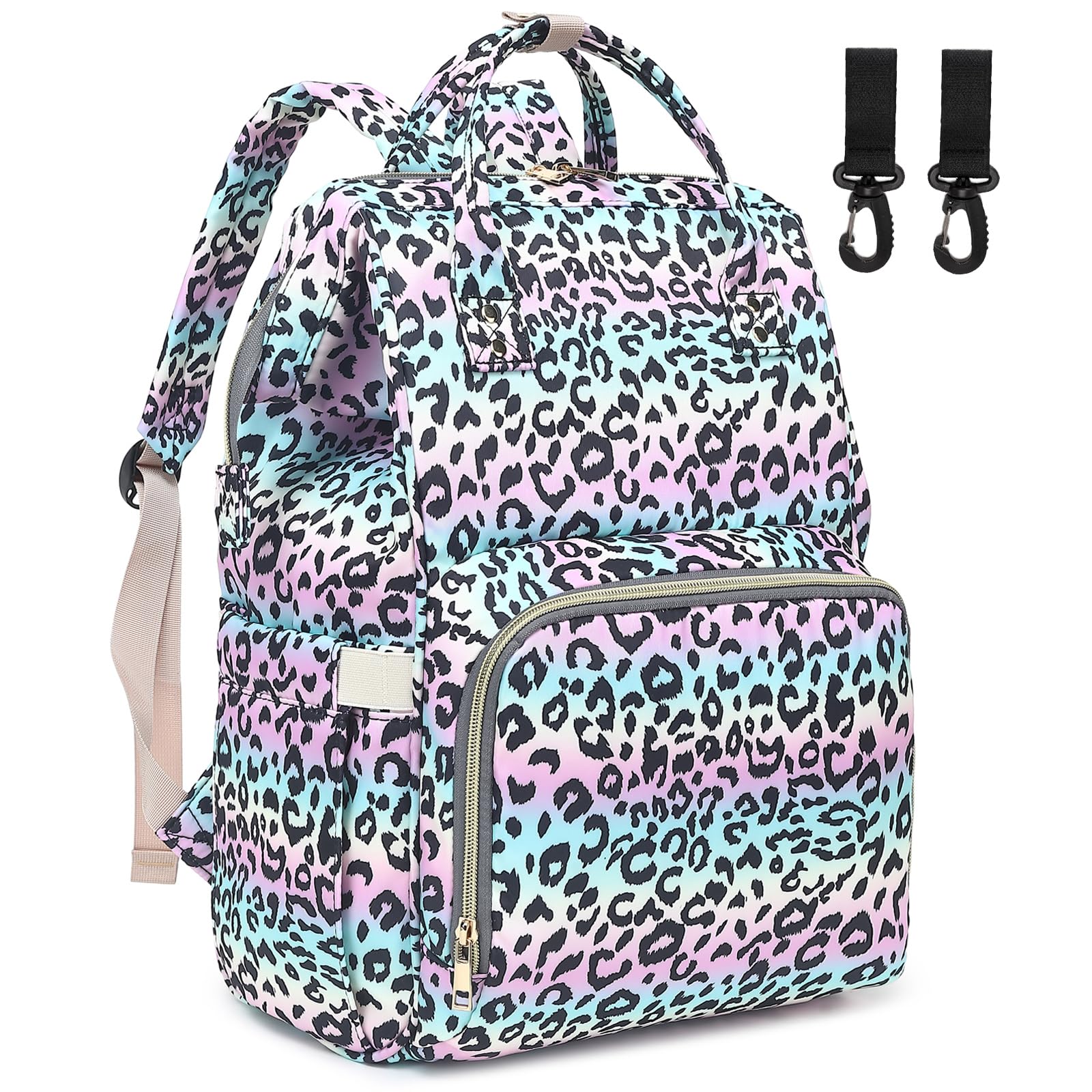 Dezcrab Baby Diaper Bag Backpack for Women, Large Capacity Waterproof Maternity Travel Nappy Backpacks with Stroller Straps, Leopard, Classic