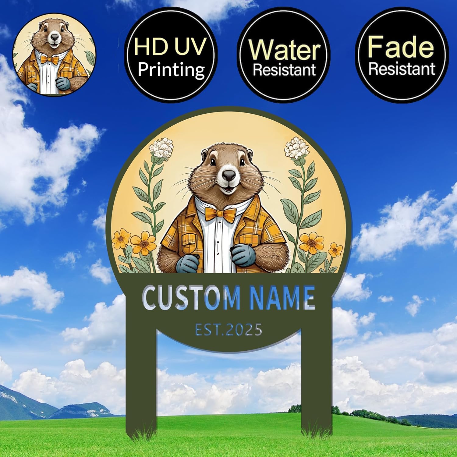 Custom Garden Sign, Personalized Groundhog Garden Stake Metal Sign, Customized Name Sign Groundhog Day Outdoor Decor, Funny Yard Signs Groundhog Decorations, Garden Gifts for Mother's Day