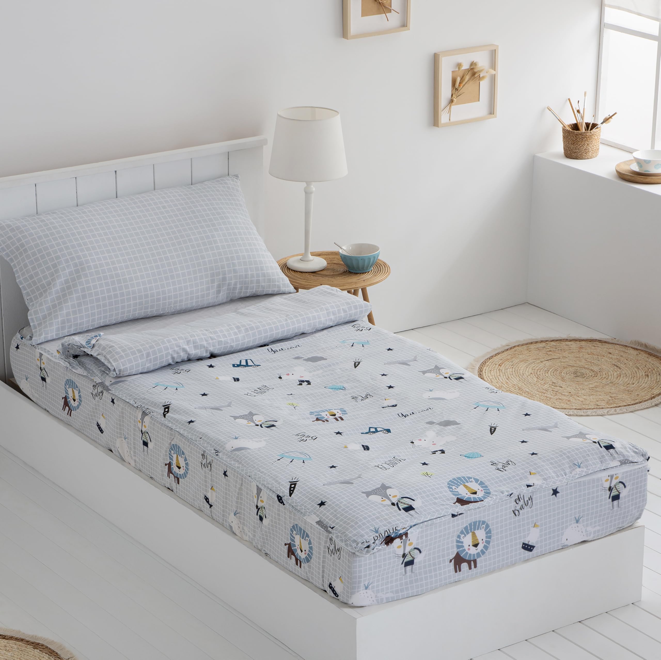 COTTON ARTean Saco nordico con Relleno OH Baby Cama 90 x 190/200. Saco Unido a la Bajera con Cremallera en Forma de L con Relleno nórdico. Color Gris