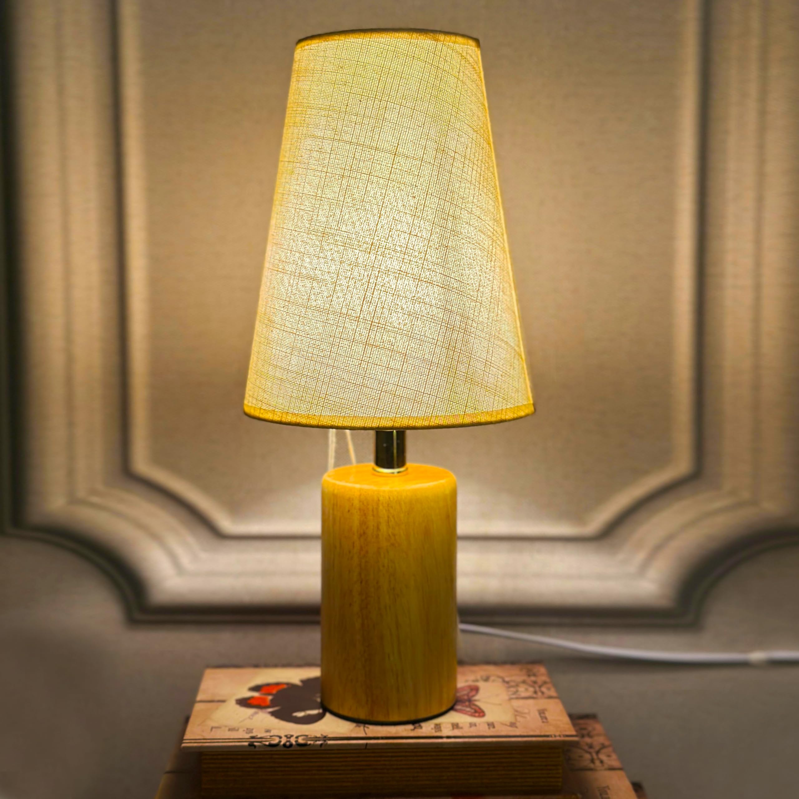Modern Table Lamp Wooden Base Nightstand Lamp with Linen Shade, Warm LED Compatible Light, Bedside & Desk Lamp for Bedroom, Living Room, and Office-image-42