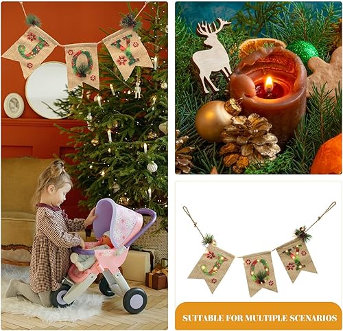 Miniatura 4 de Christmas Theme Bunting Banner with Glowing Lights Rustic Burlap Hanging Xmas Party Decor Festive Joy Letter Garland for Home Office Mantel and