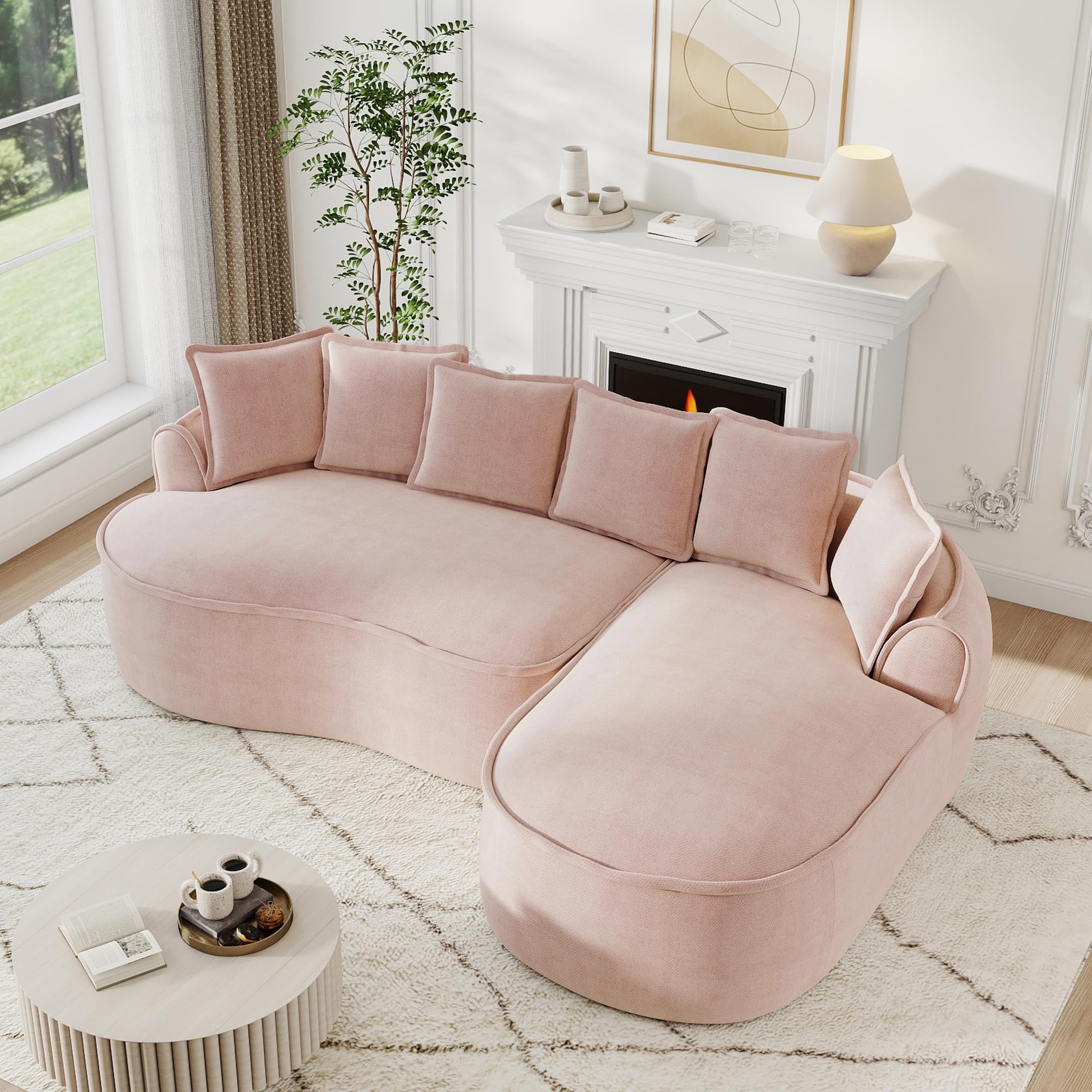 Bladez Frameless - Divano angolare modulare a forma di L, in ciniglia, con seduta extra profonda e chaise longue, divano da pavimento senza montaggio, divano curvo, per il soggiorno (rosa, 3 posti -R)