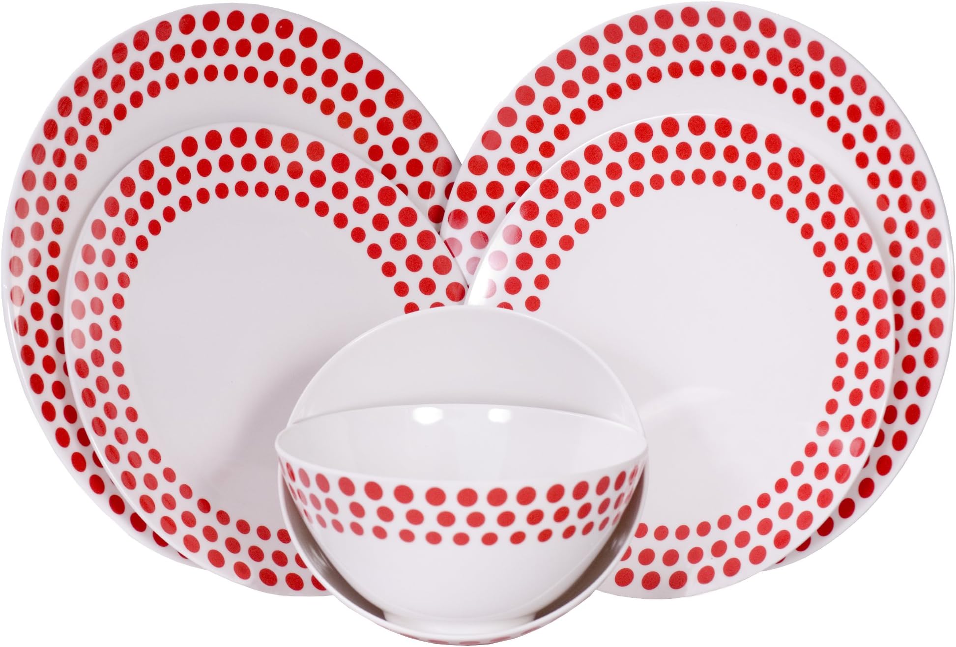 Epicurean Europe Melamine Sorrento 6-Piece Dining Set with Red Spot, White