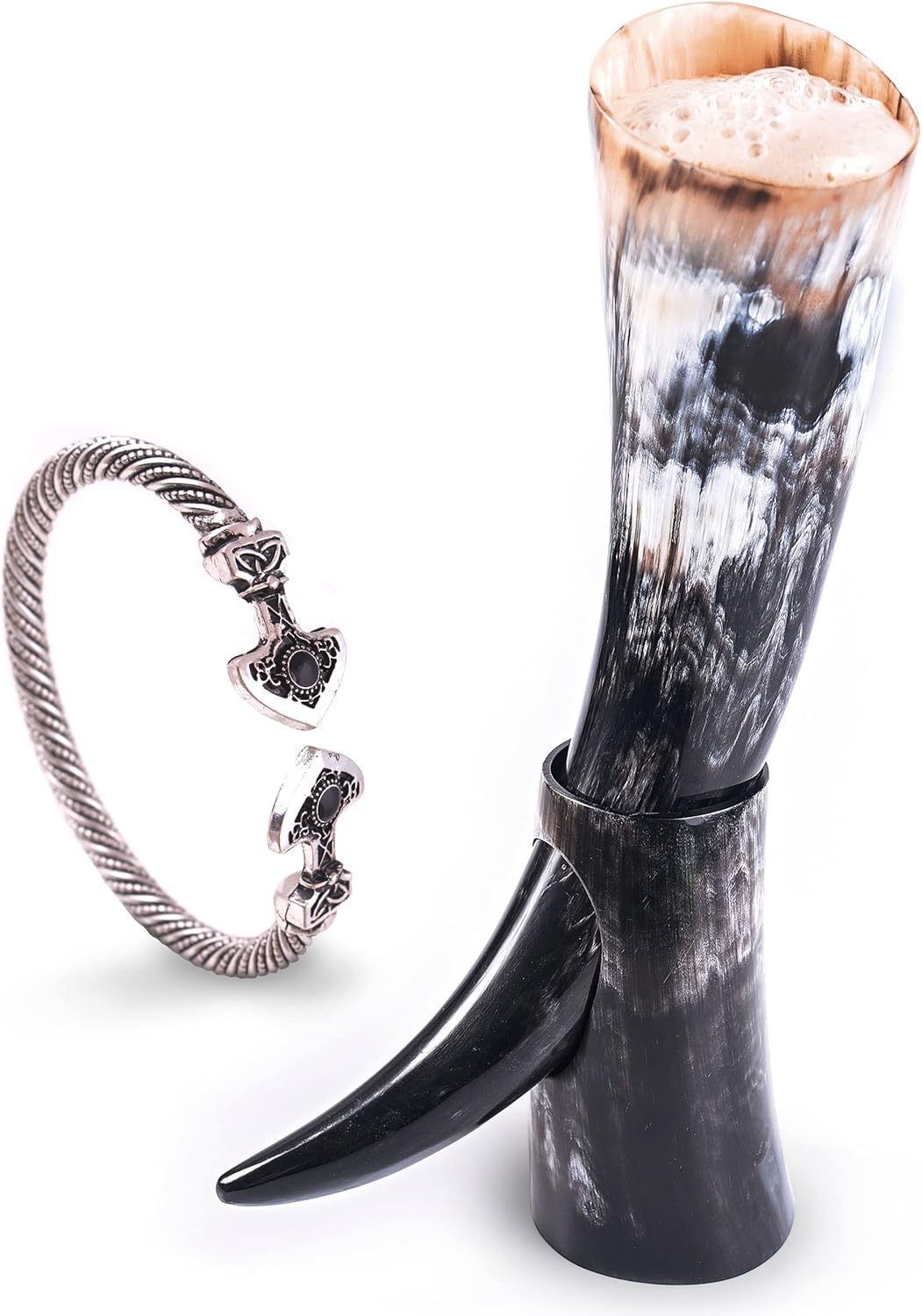 Norse Tradesman Genuine 12" Ox-Horn Viking Drinking Horn with Horn Stand  Burlap Gift Sack Included 