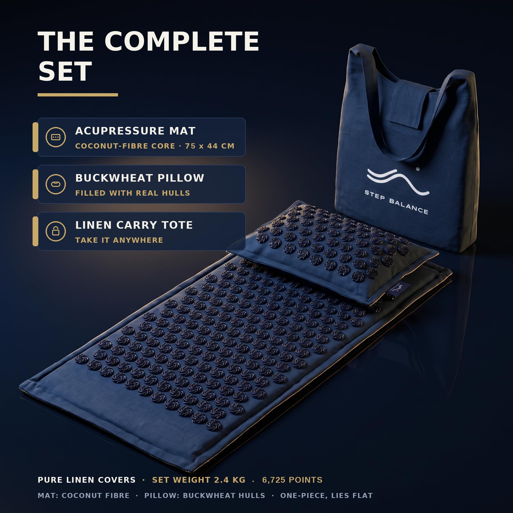 AcuEarth Set Esterilla Acupresión, Almohada Cervical, Lino