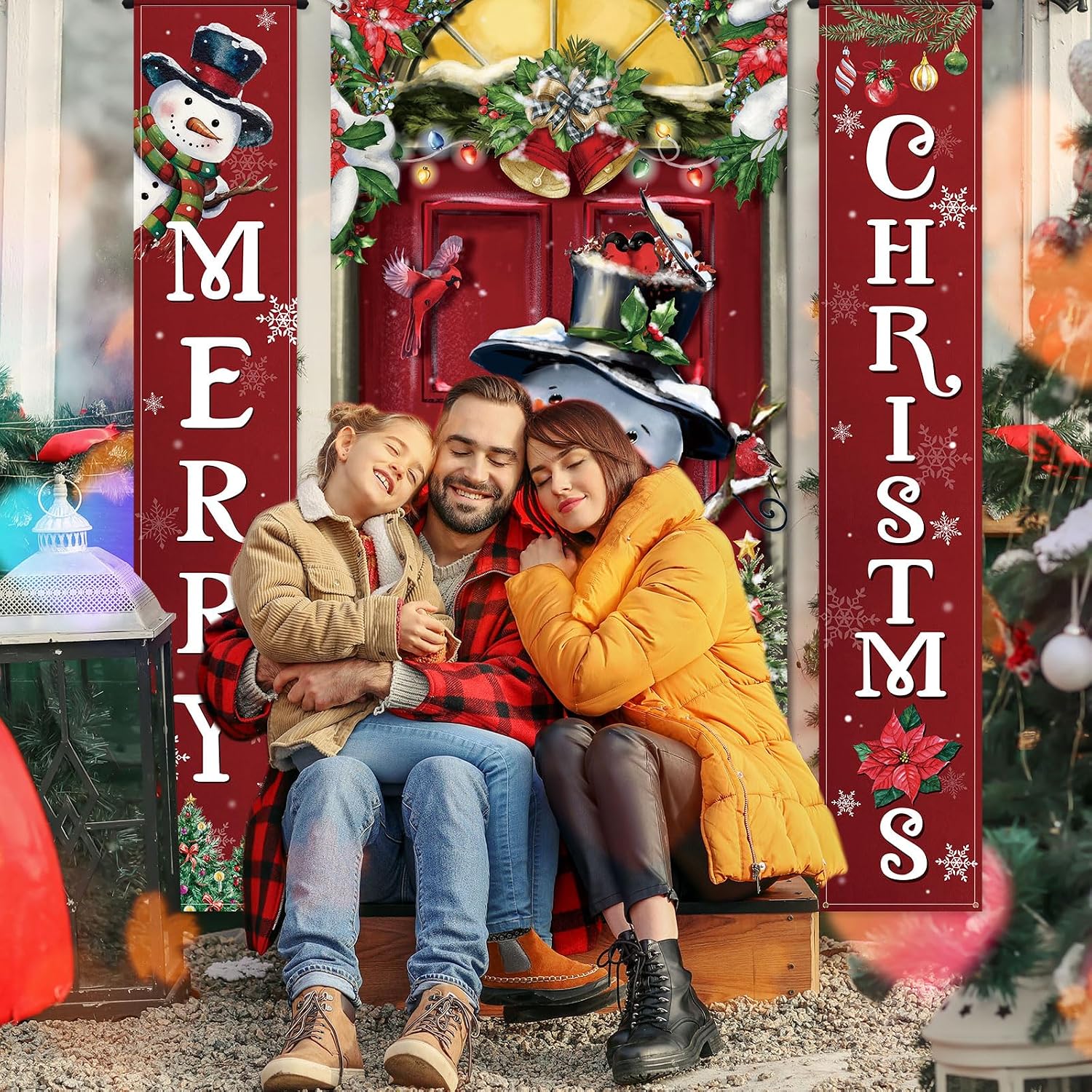 Panelee 3 Pcs Christmas Snowman Door Cover Decoration Snowman Merry Christmas Door Banner Porch Xmas Tree Decor for Winter Holiday New Year Indoor Outdoor Decor Supplies