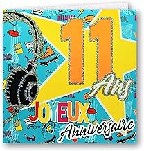 Age 11 Birthday Card - Notebook Size 15 x 15 cm with Text - Fluorescent Ink and Sparkling Glitter - Celebrate Every Year with Radiance (11 Years)