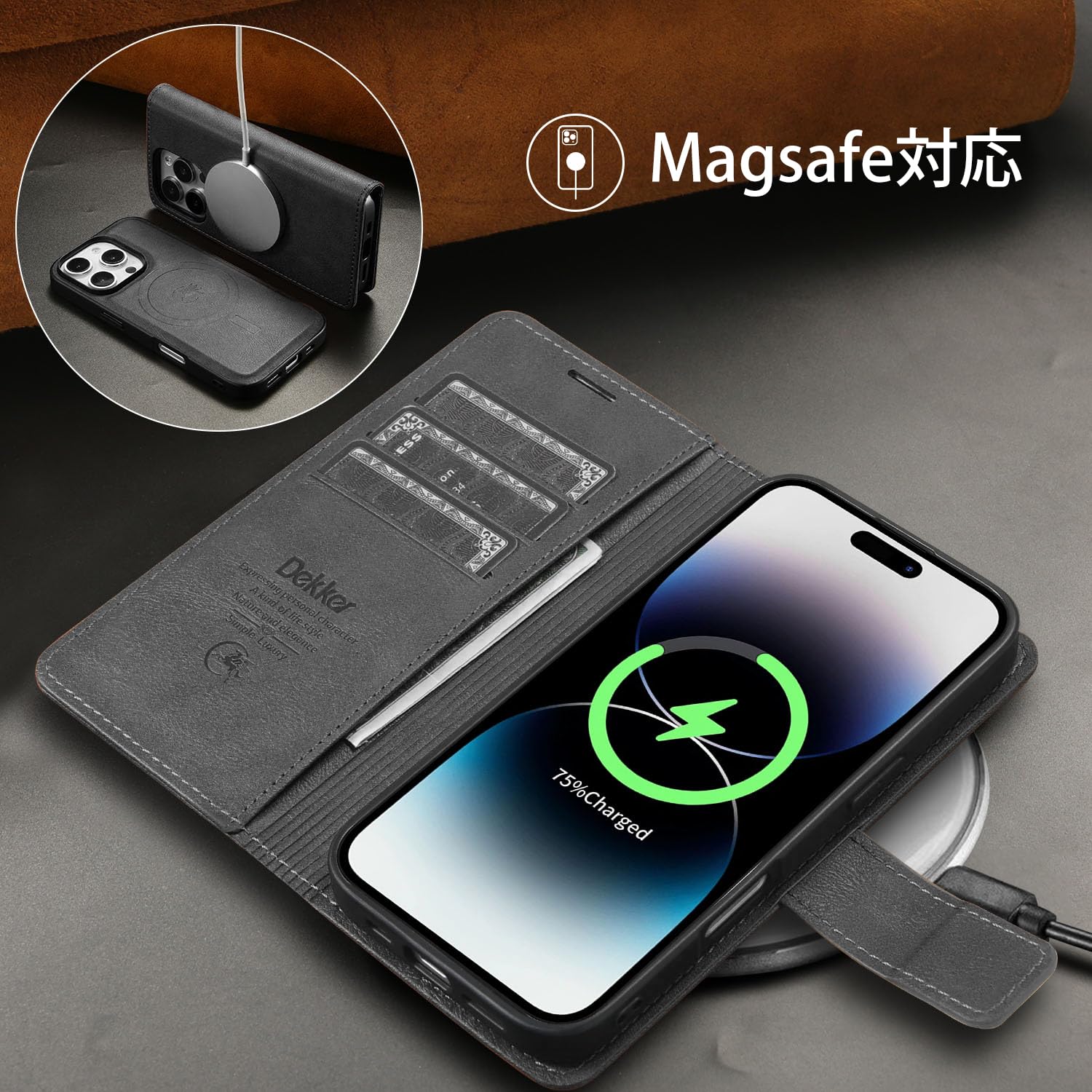 Amazon.co.jp: QANKISIS 用の iPhone 17 Pro ケース 手帳型 2in1分離式