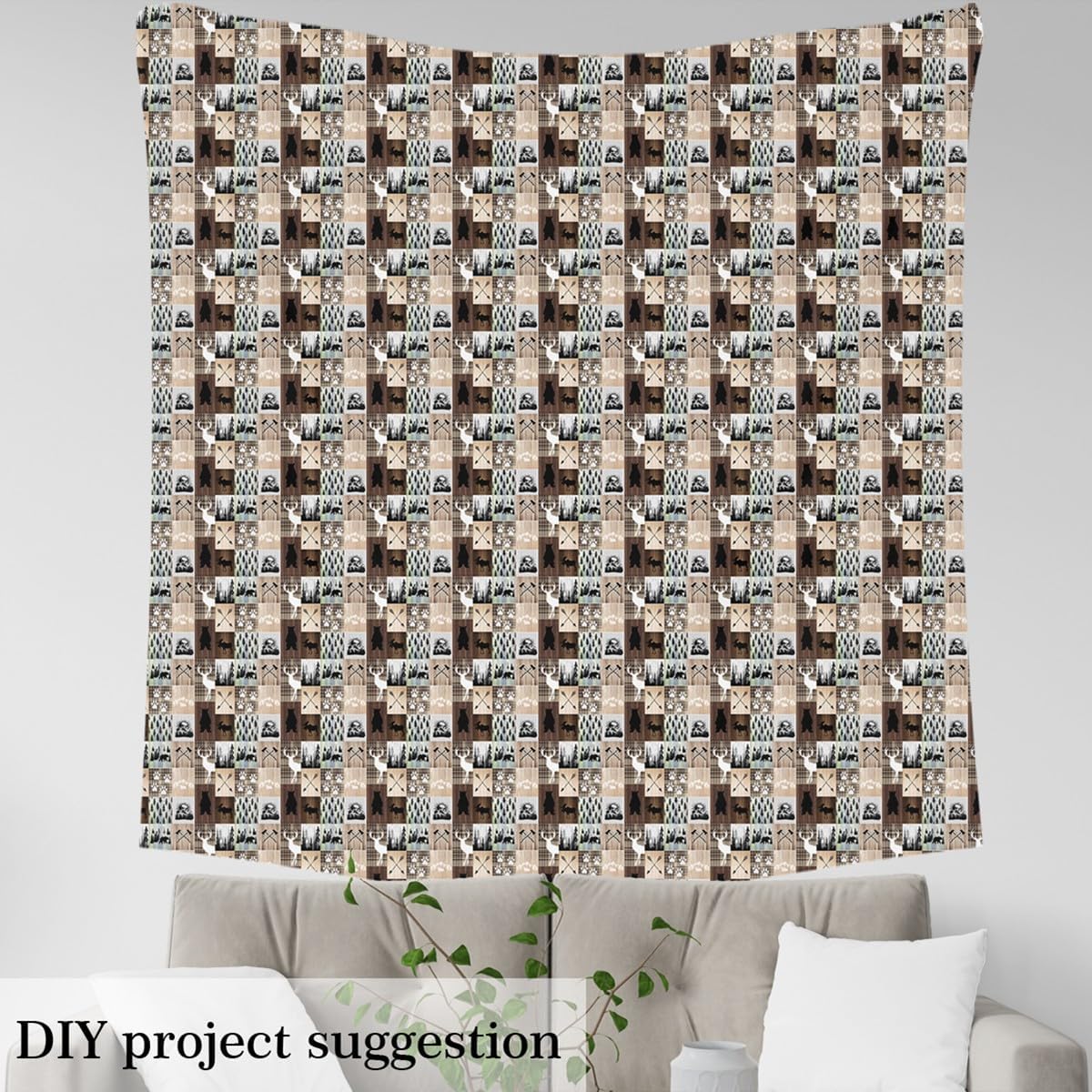 Farmhouse Bear Fabric by The Yard, Cabin Wood Grain Moose Upholstery Fabric for Chairs, Reversible Wild Lodge Hunting Decorative Waterproof Fabric for DIY Indoor and Outdoor Projects, 10 Yards