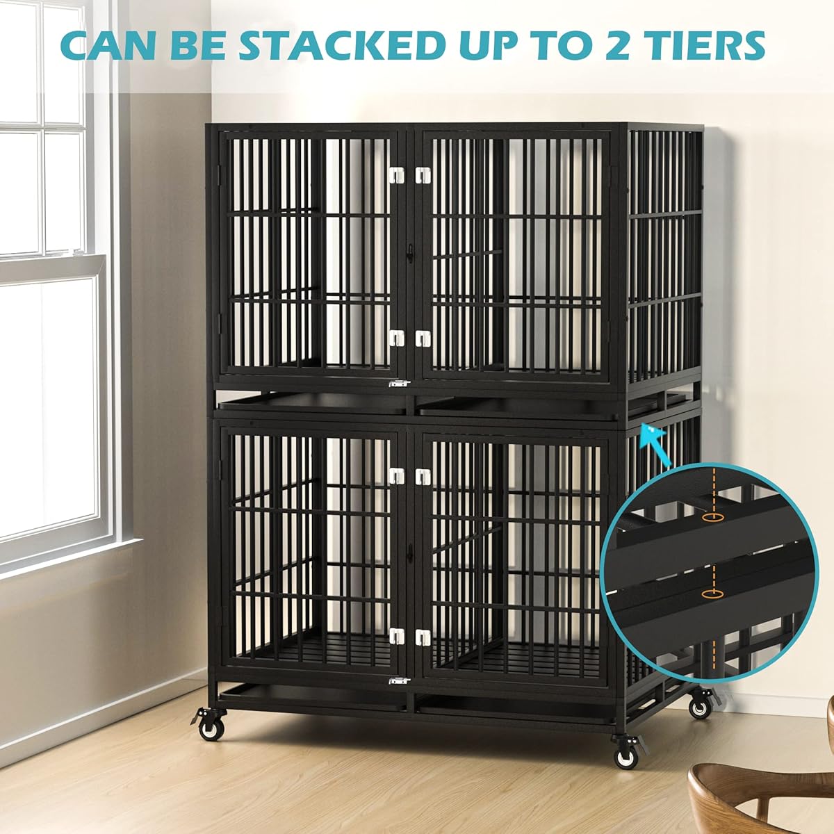 45/mo Finance Heodmaem 42 Inch Stackable Dog Crates with Divider, Heavy Duty Dog Crate