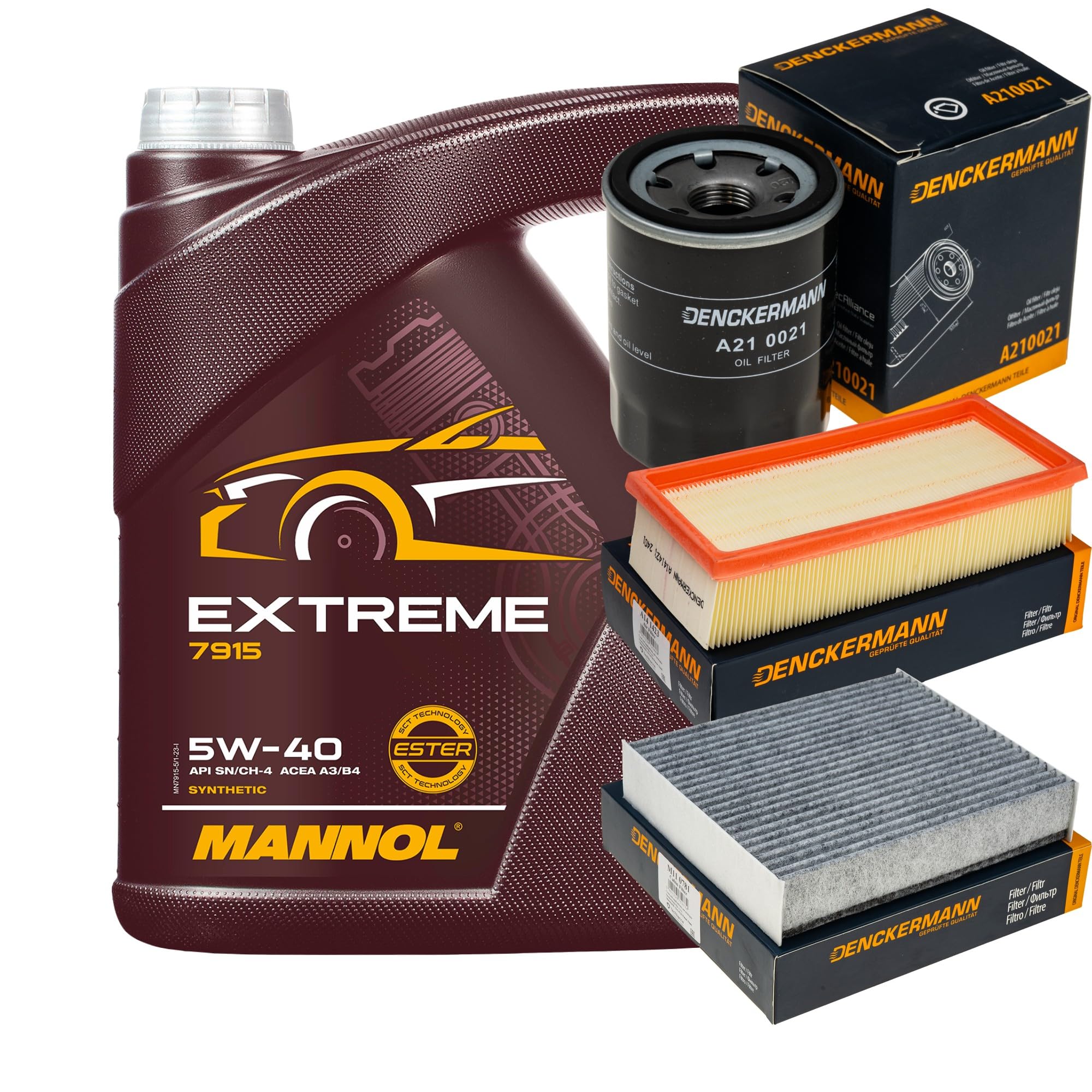 Pacchetto di ispezione Set di filtri con Extreme 5W-40 5L, filtro aria, filtro olio, filtro ai carboni attivi, filtro abitacolo