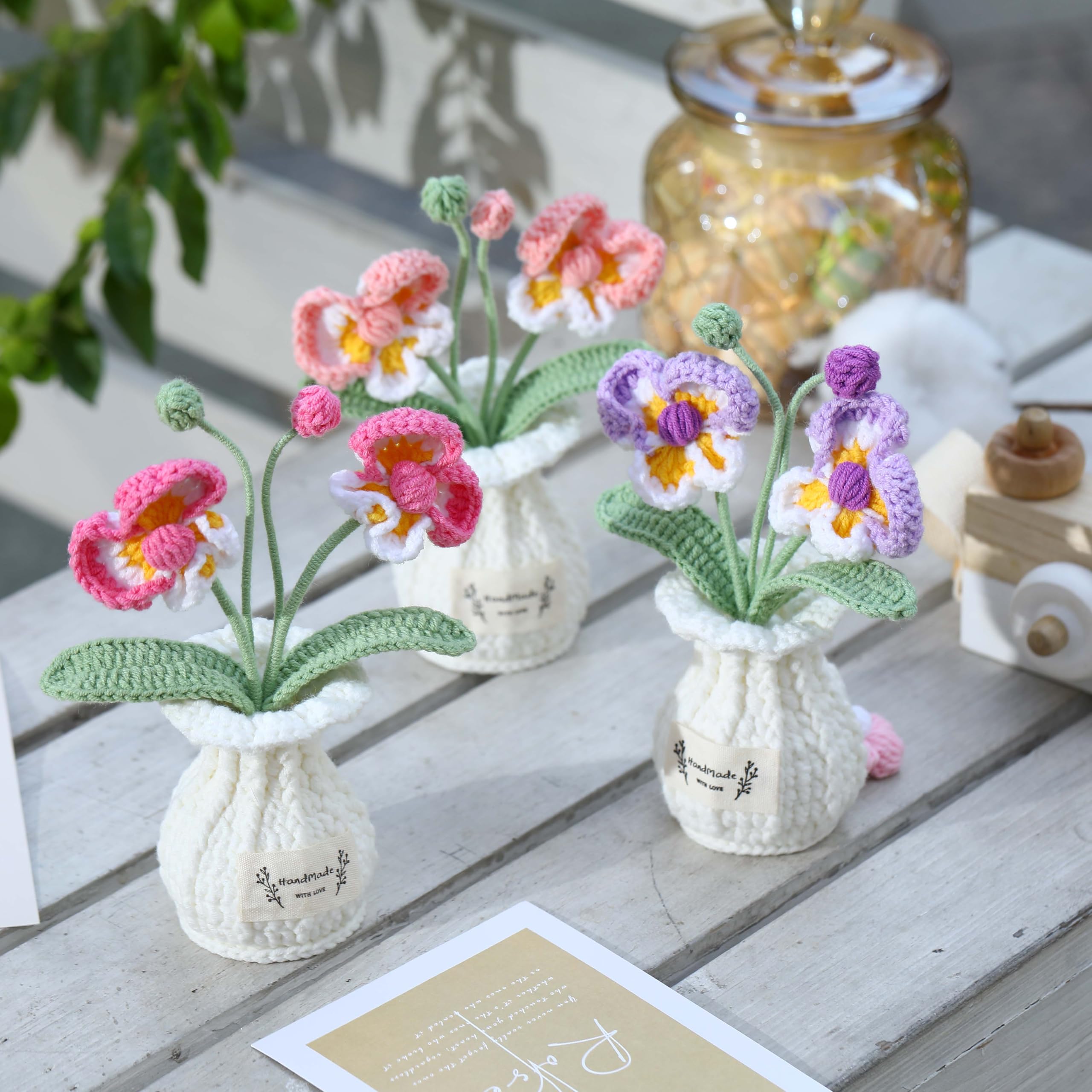 Orchid Crochet Flower Pot Purple Handmade Knitted Phalaenopsis Desk Decor for Home Office - 4