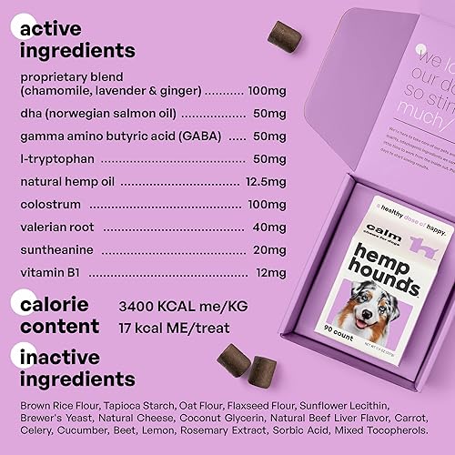 Miniatura 2 de Hemp Hounds - Masticables calmantes sin melatonina para perros - Fuegos artificiales para el estrés - Golosinas calmantes para perros para aliviar