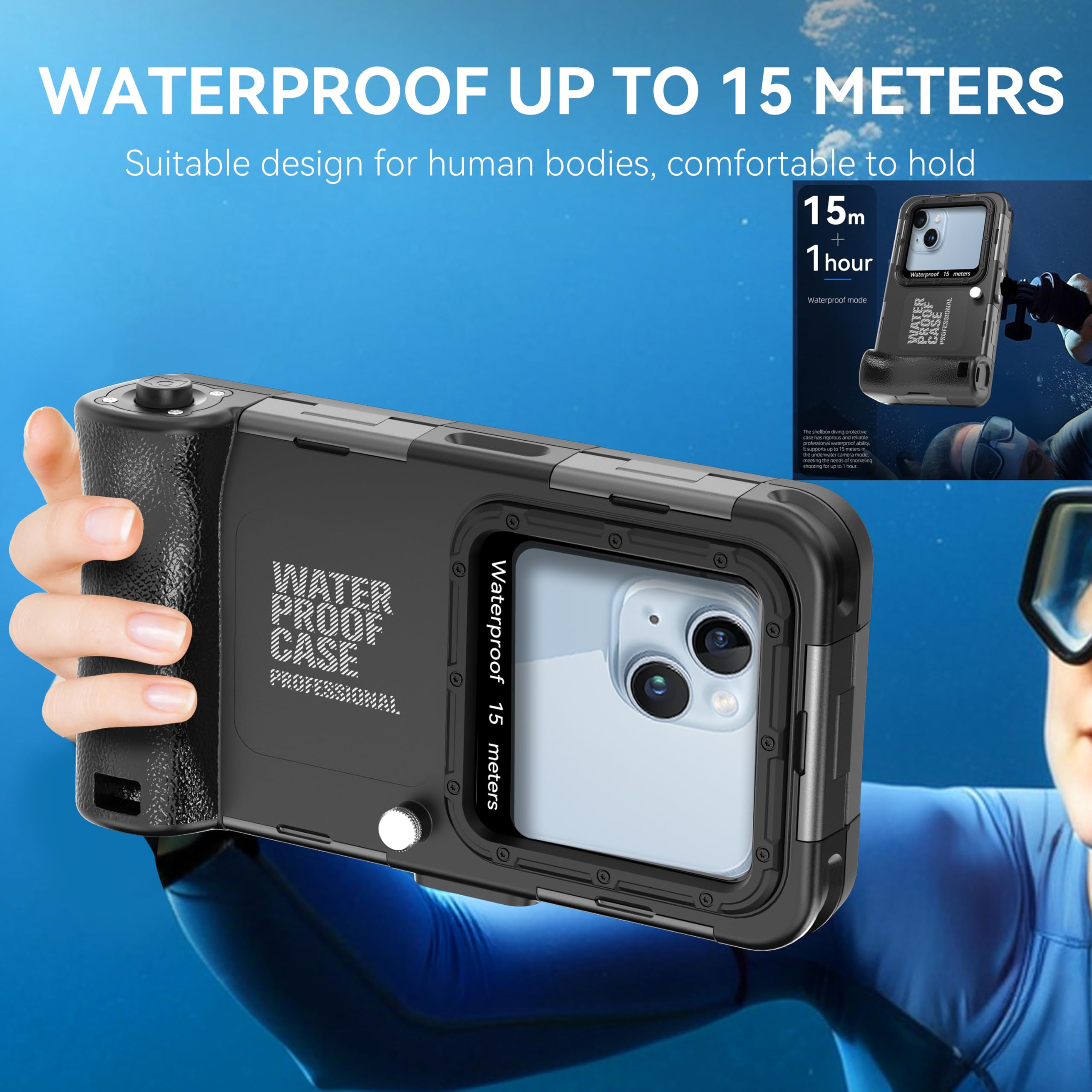 2025 Upgrade Universal Wasserdichte Handyhülle Tauch Schnorchel Telefonhülle für iPhone 16/16E/15/14/13/12/11 Pro/Pro Max/XS/X(Linker Lautstärketaste Version)Unterwasser Touchscreen Foto Video Gehäuse
