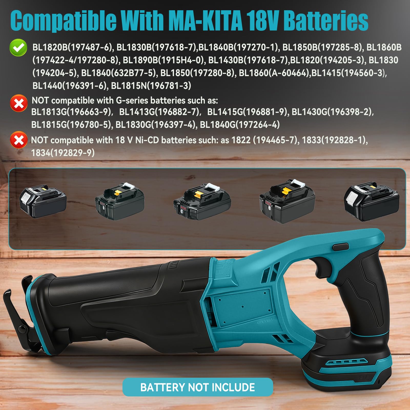 Sierra de sable con batería para Makita 18 V, 3500 RPM, velocidad variable con 4 hojas de sierra para cortar madera, metal y plástico (sin batería)