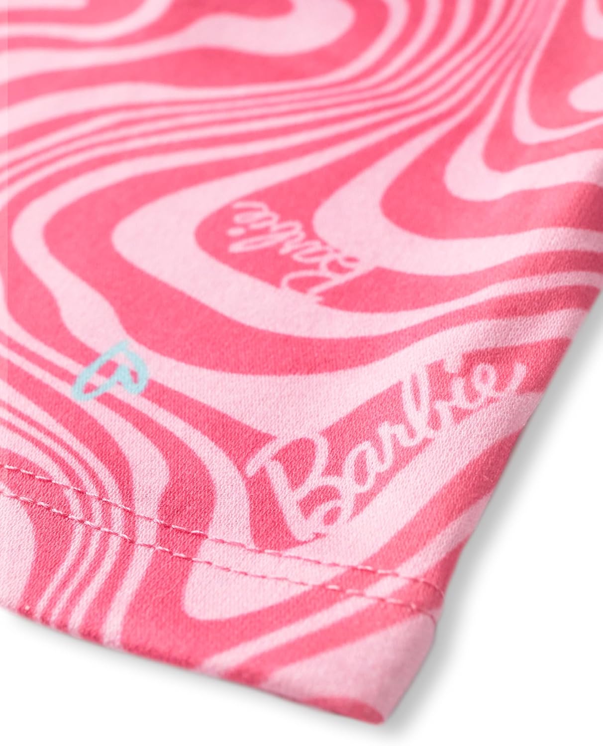 Barbie Girls Pajama Set | Childrens Wavy All Over Print Pink Short Sleeve Top & Shorts Graphic PJs Bundle with Scrunchie - Image 6