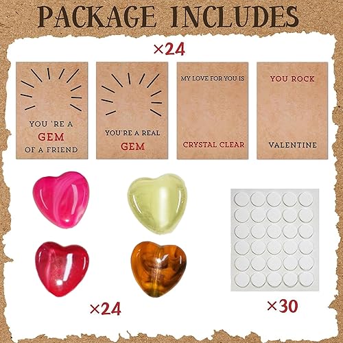 Miniatura 6 de UGpine Paquete de 24 tarjetas de San Valentín con piedras de cristal en forma de corazón, recuerdos de fiesta en forma de corazón, tarjetas de San