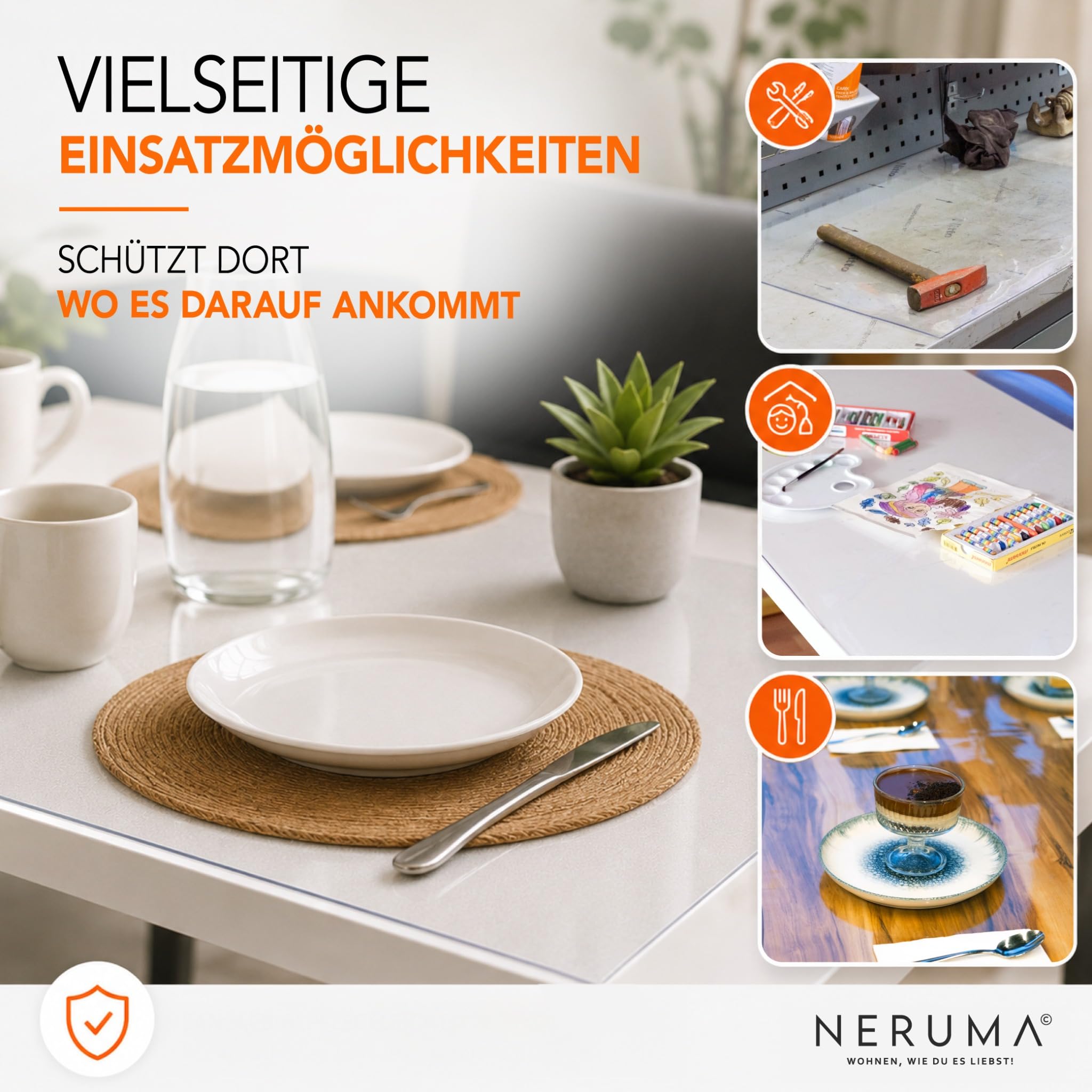 Tischfolie als transparenter Tischschutz, transparente Folien-Tischdecke, Schmutzabweisend, abwischbar und individuell zuschneidbar – 2 mm