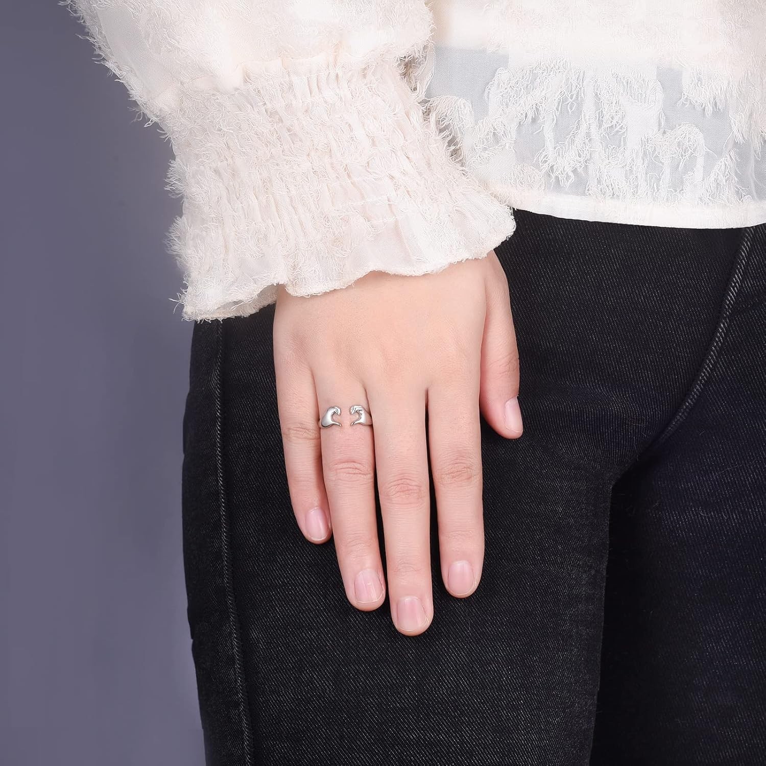 Fookduoduo Hug Rings for Women Sterling Silver Adjustable Love Ring Always with You Jewelry Rings Couples Bands Hugging Ring for Women Teen Girls - Image 3