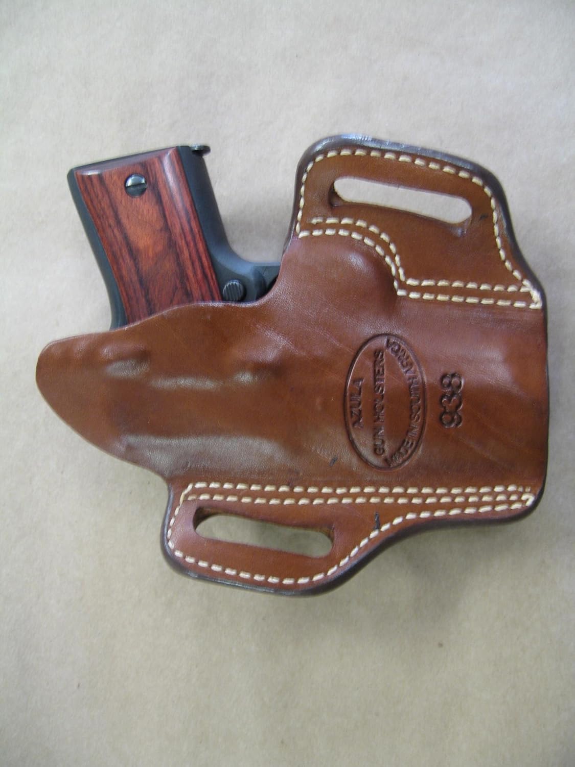 Azula Gun Holsters Rock Island Baby Rock 380 OWB Leather 2 Slot Molded Pancake Belt Holster CCW TAN RH