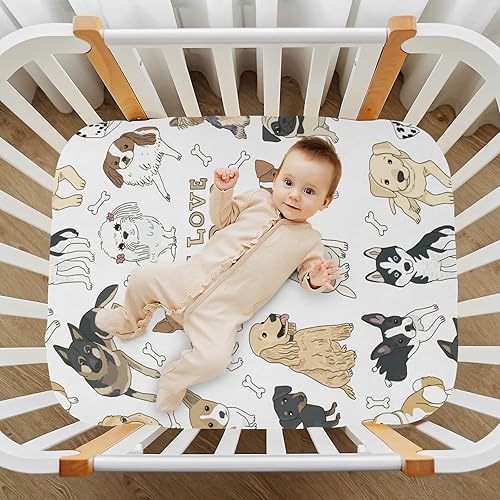 Miniatura 7 de Sábanas de cuna de mascotas para niños y niñas, paquete y juego, sábanas transpirables para cuna, sábana bajera ajustable para colchón estándar de