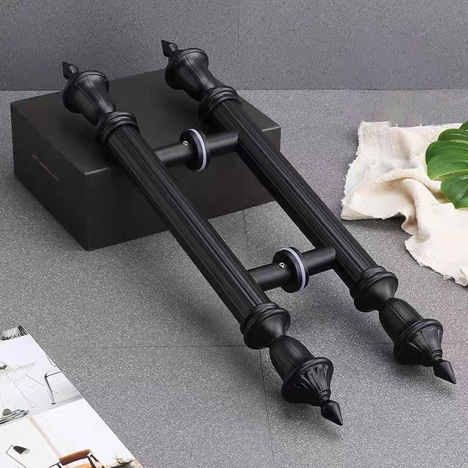 MXXQRHF Double-Sided Push Pull Door Handles, 1.5" Tube Diameter, 47.25" Length, Black Sliding Hardware for Coffee Shop, Clothing Store, Flower Shop - Stylish & Durable Design
