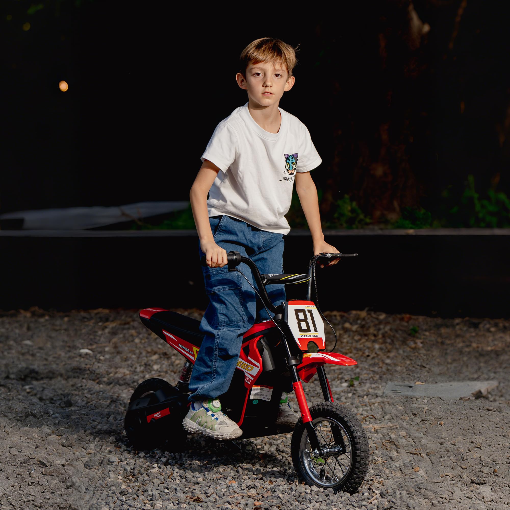 AIYAPLAY Moto Électrique Enfants 24V Moteur 250W 6-16 km/h 8-12 Ans Rouge