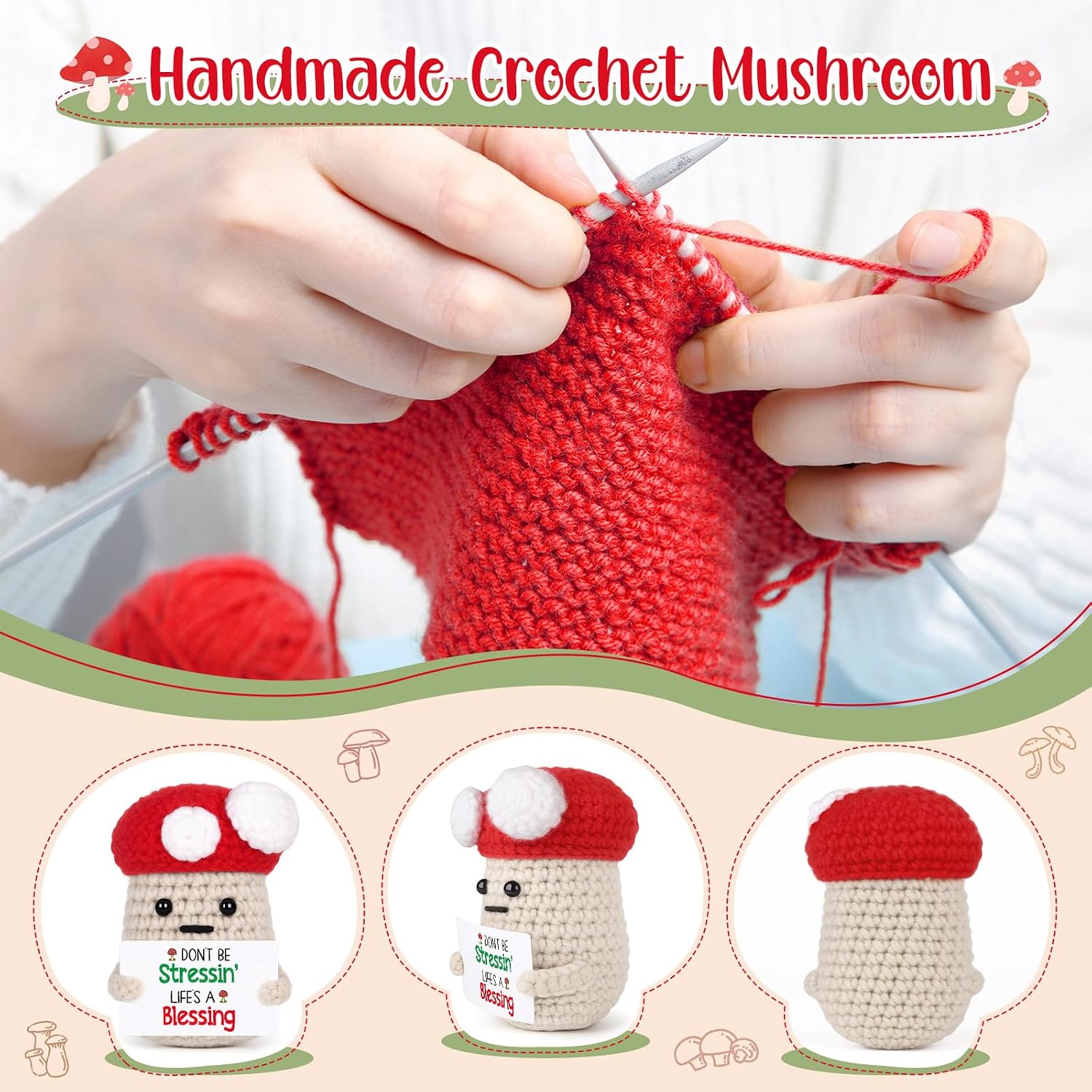 Agantree art Stress Relief Gifts Mushroom Decor Birthday Anxiety Relief Items Self Care Relaxation Cozy Gifts for Women Men Friend Coworker Inspirational Support Mushroom Christmas image 3