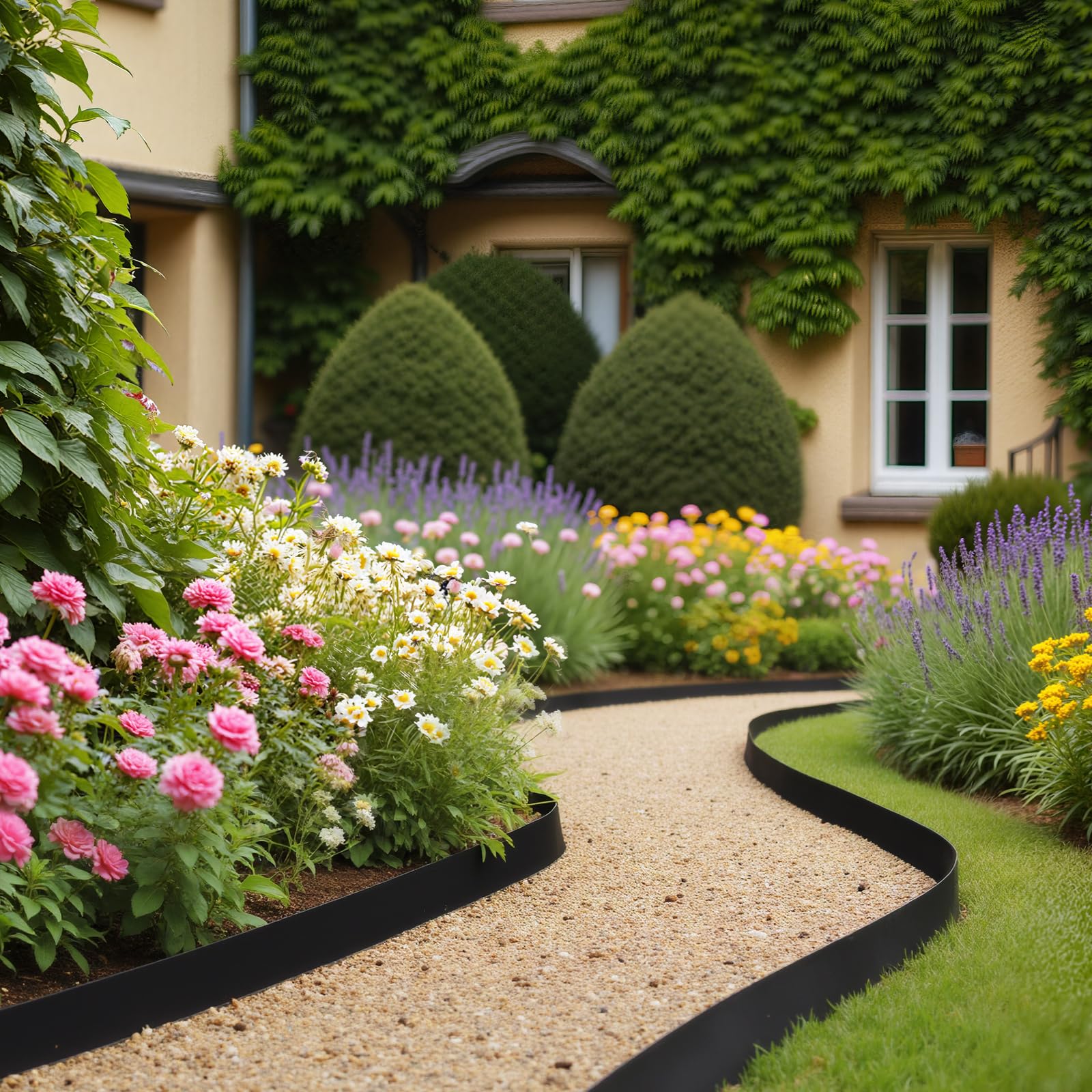VEVOR Bordure de Jardin en Plastique, 20 m x 10 cm, Bordure Paysagère avec 60 Piquets, sans Creuser, Flexible, Résistante aux UV, Rouleau de Séparateur Chemin pour Parterres de Fleurs, Pavés de Cour