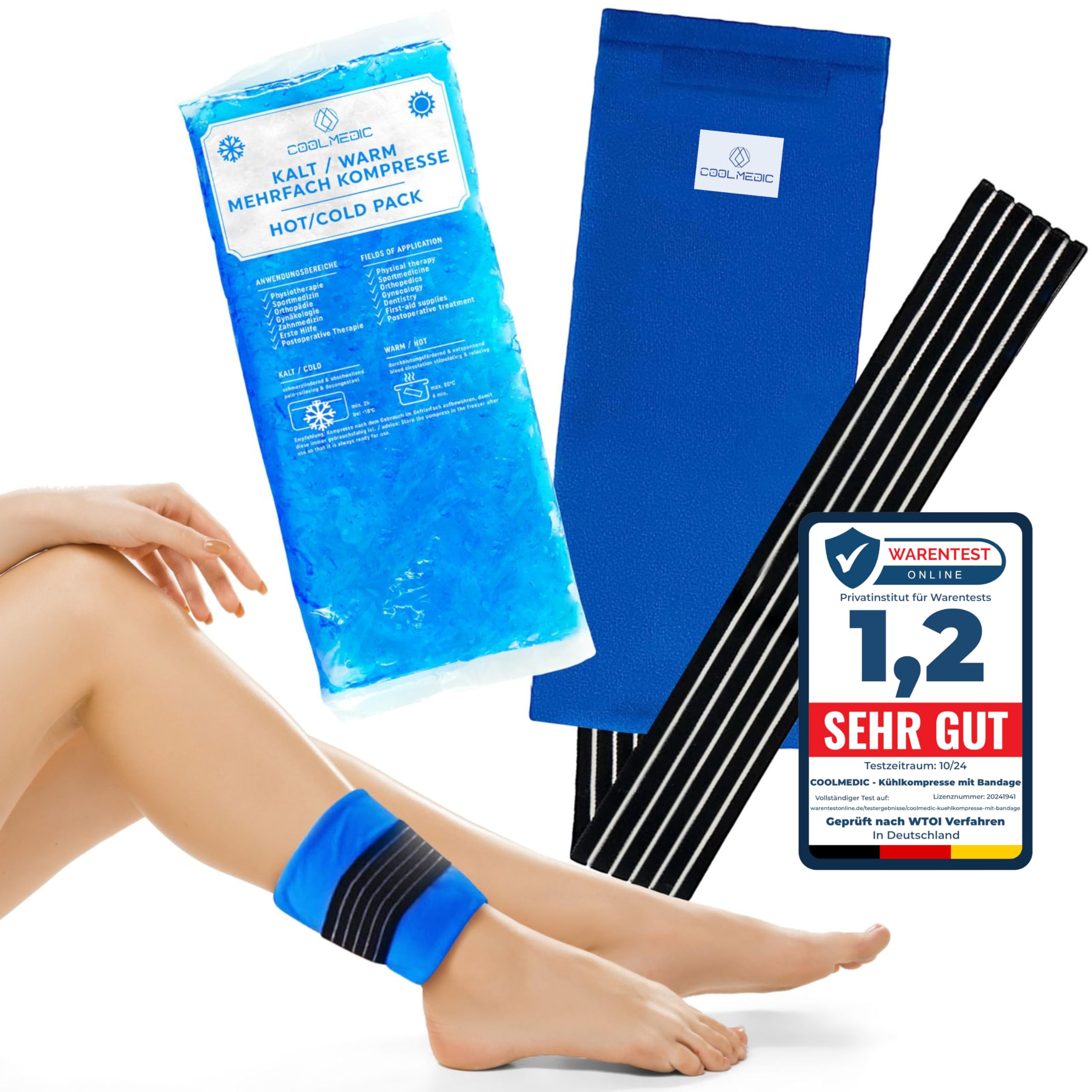 COOLMEDIC Premium Kühlpad Kühlkompresse inkl. Bandage | XXL Kalt Warm Kompresse 29x12cm