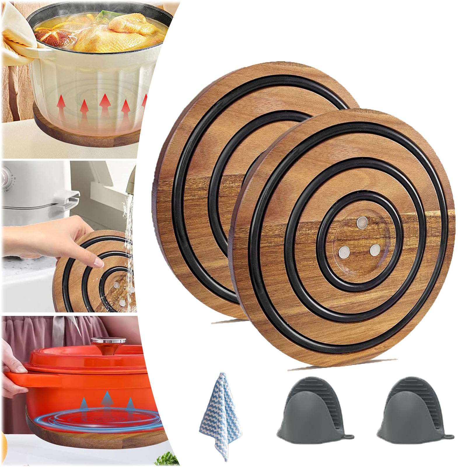 Magnetic Pot Coaster, Magnetic Pot Holder, Magnetic Pot Trivet, Magnetic Trivets For Hot Pots And Pans, Magnetic Trivets For Hot Dishes, Nonslip Magnetic Pot Holder (2PC)