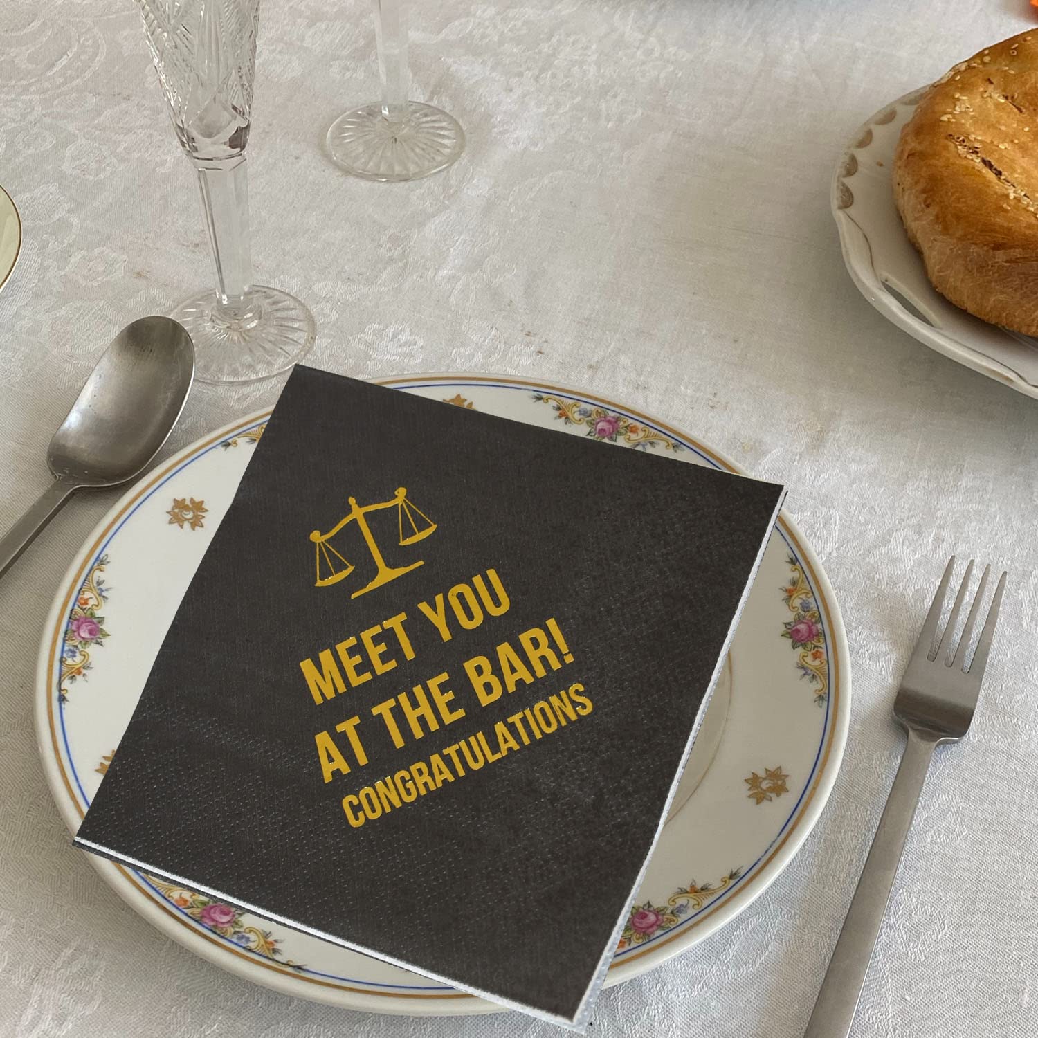 Servietten Für Anwälte Abschluss – 50 Stück, „Meet You At The Bar“, Goldfolie, 3-lagig